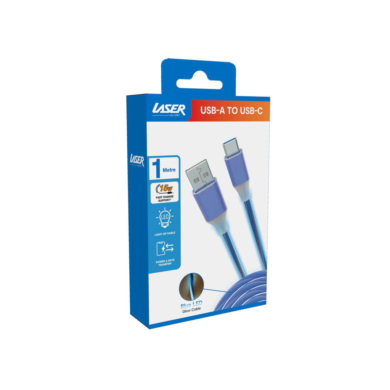 Laser 1m LED USB to Type-C Charge Cable (Blue) - Image 2
