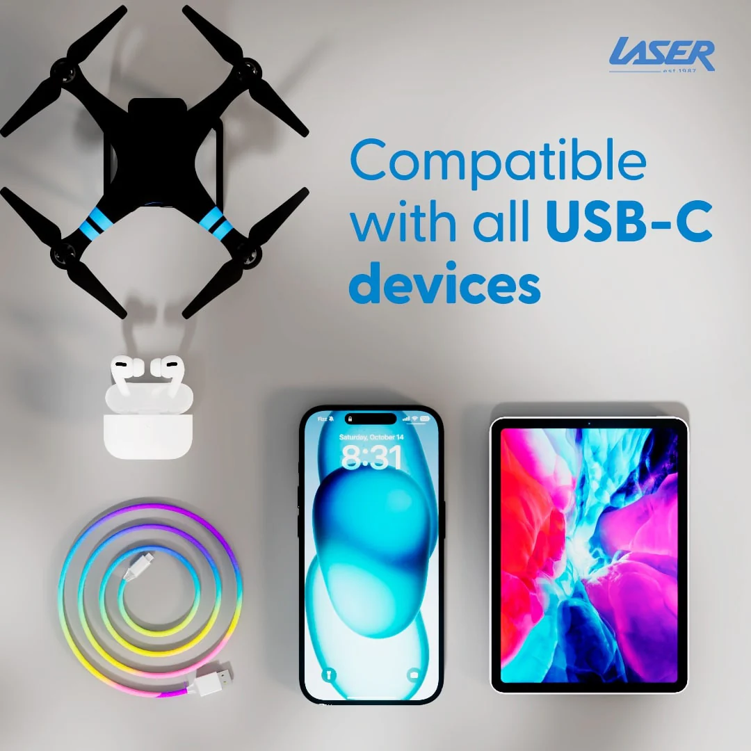 Laser 1m Nylon-Braided Type-C Charging Cable (Rainbow) - Image 4
