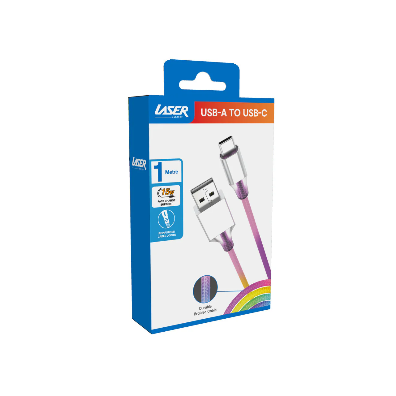 Laser 1m Nylon-Braided Type-C Charging Cable (Rainbow) - Image 6
