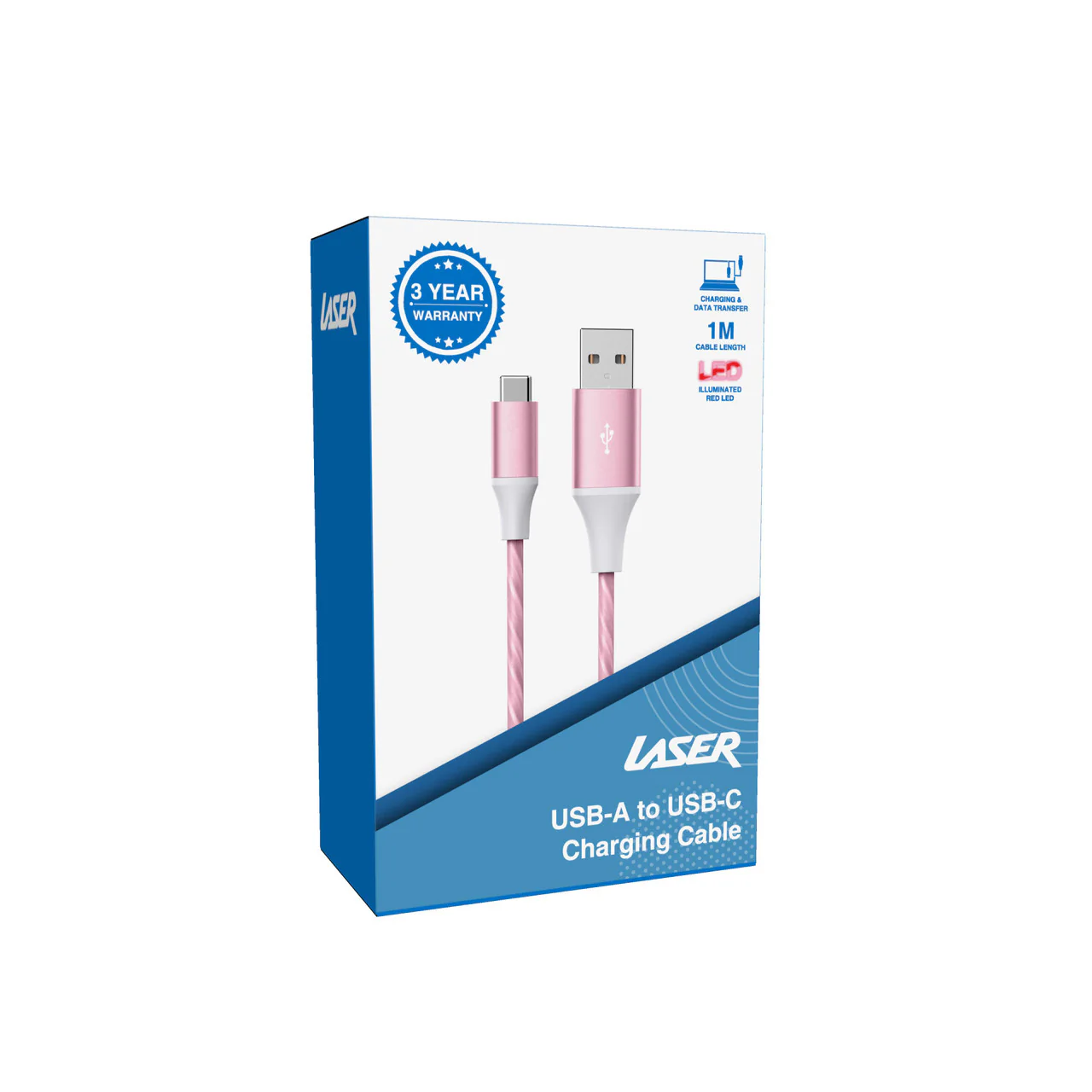 Laser 1m USB to Type-C LED Charge Cable (Pink) - Image 2