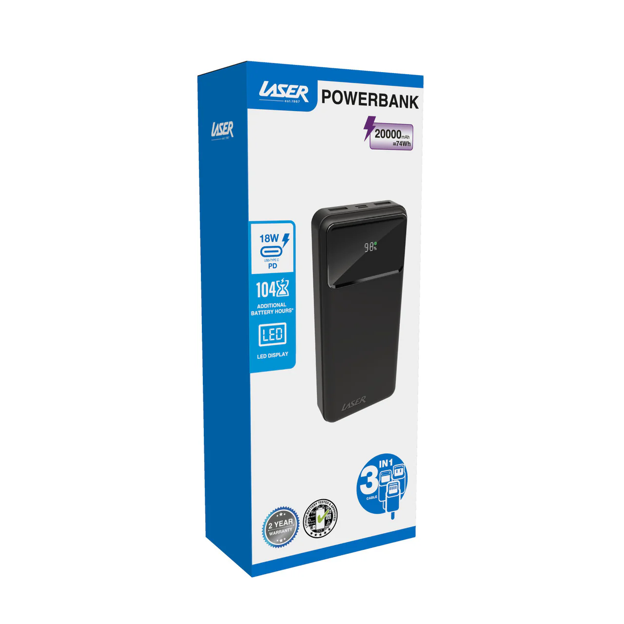 Laser 20000mAh Powerbank 18W PD with LED Indicator (Black) - Image 8