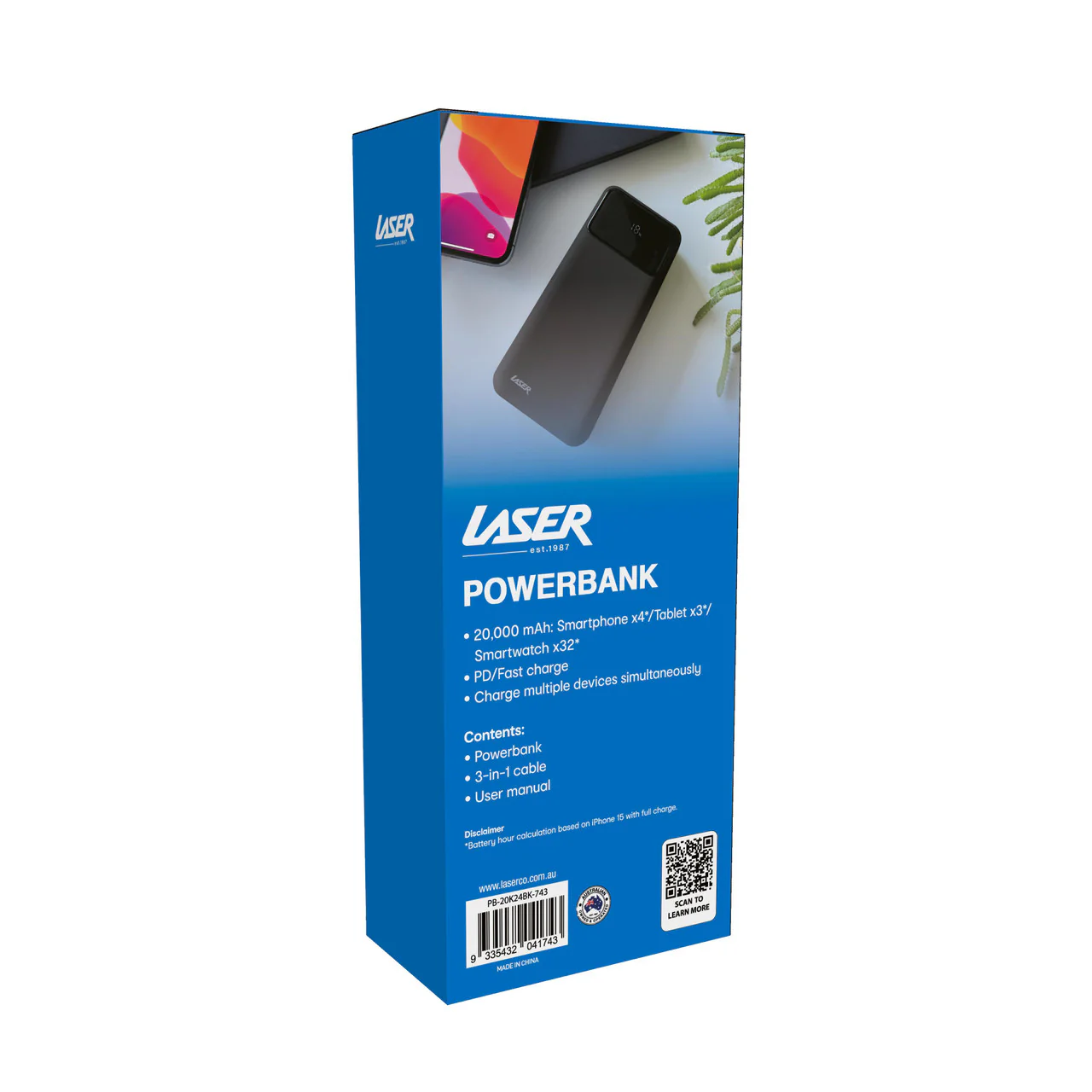 Laser 20000mAh Powerbank 18W PD with LED Indicator (Black) - Image 9