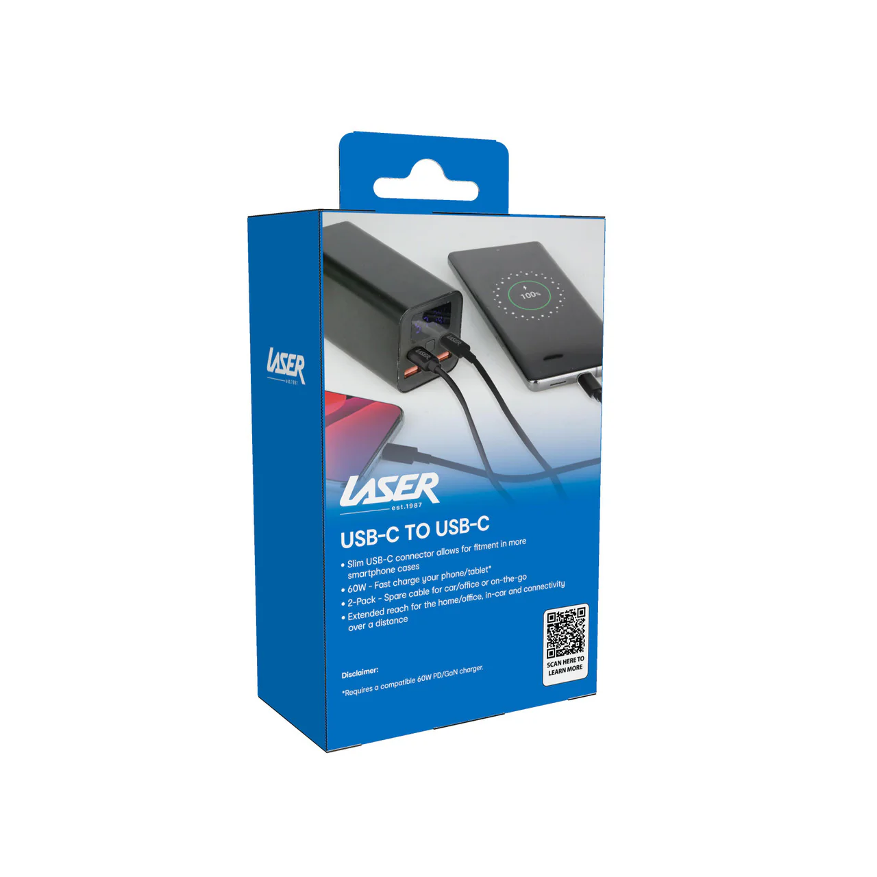 Laser 2M (2-pack) USB-C to USB-C Cable 60W (Black) - Image 3