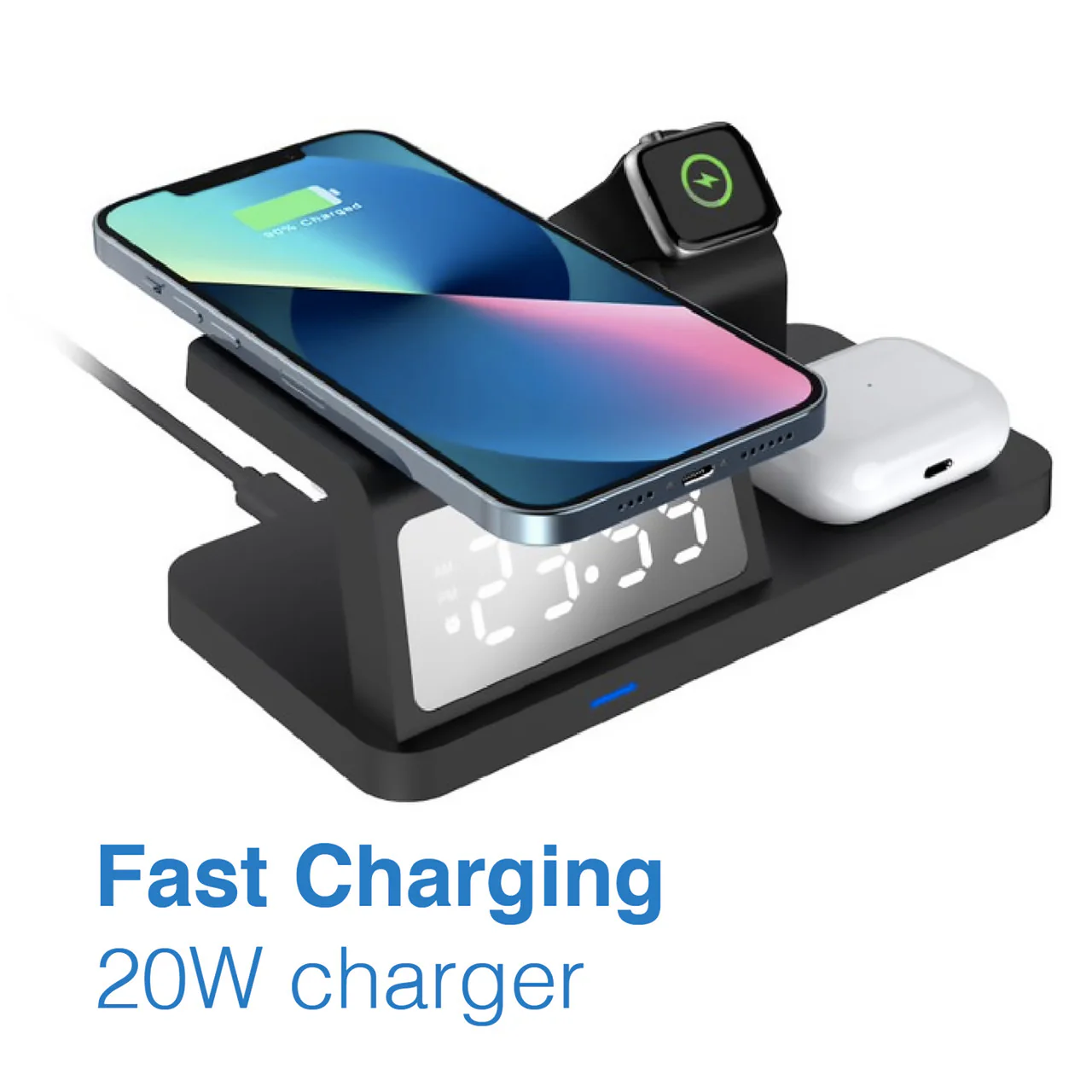 Laser 3-in-1 Wireless Charging Station with Alarm Clock (Black) - Image 2