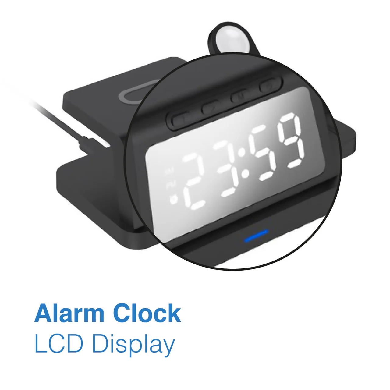 Laser 3-in-1 Wireless Charging Station with Alarm Clock (Black) - Image 3