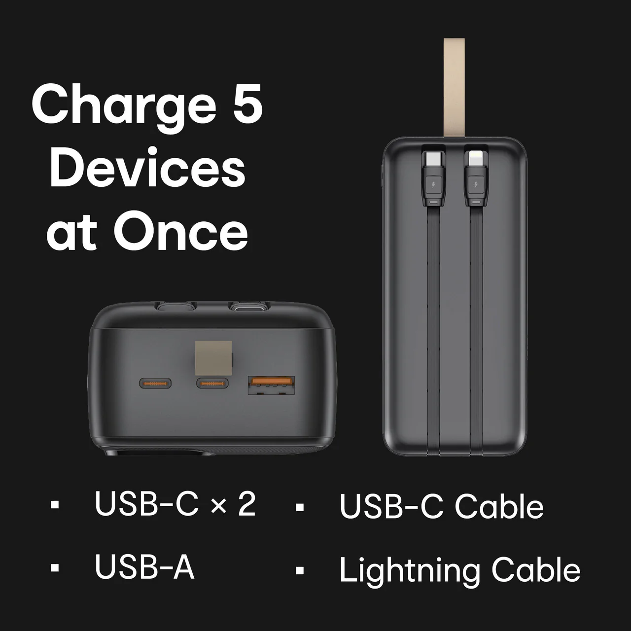 Laser 30000mAh LiFePO4 45W Power Bank with Built-In Cables (Black) - Image 2