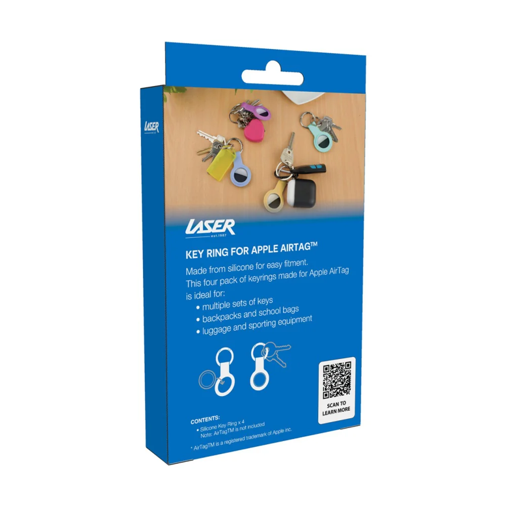 Laser 4-Pieces AirTag Silicone Keyring Vibrant Tones Soft Touch Multicolour - Image 9