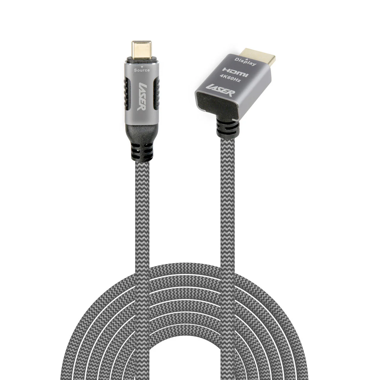 Laser 4K USB-C to Right Angle HDMI Cable 2m (Grey) - Image 2