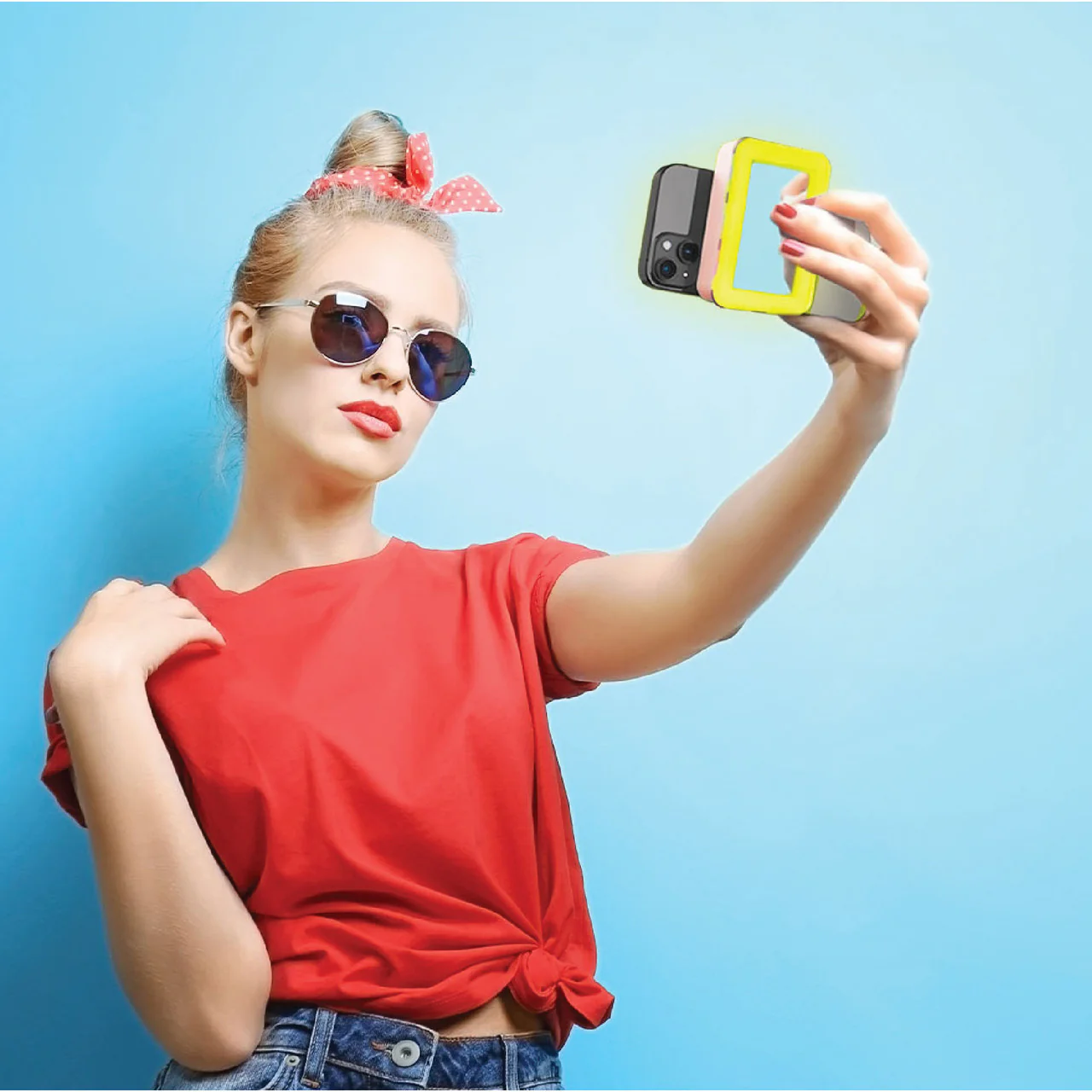 Laser 5000mAh Magnetic Wireless Power Bank with Mirror and Selfie Light (Pink) - Image 3