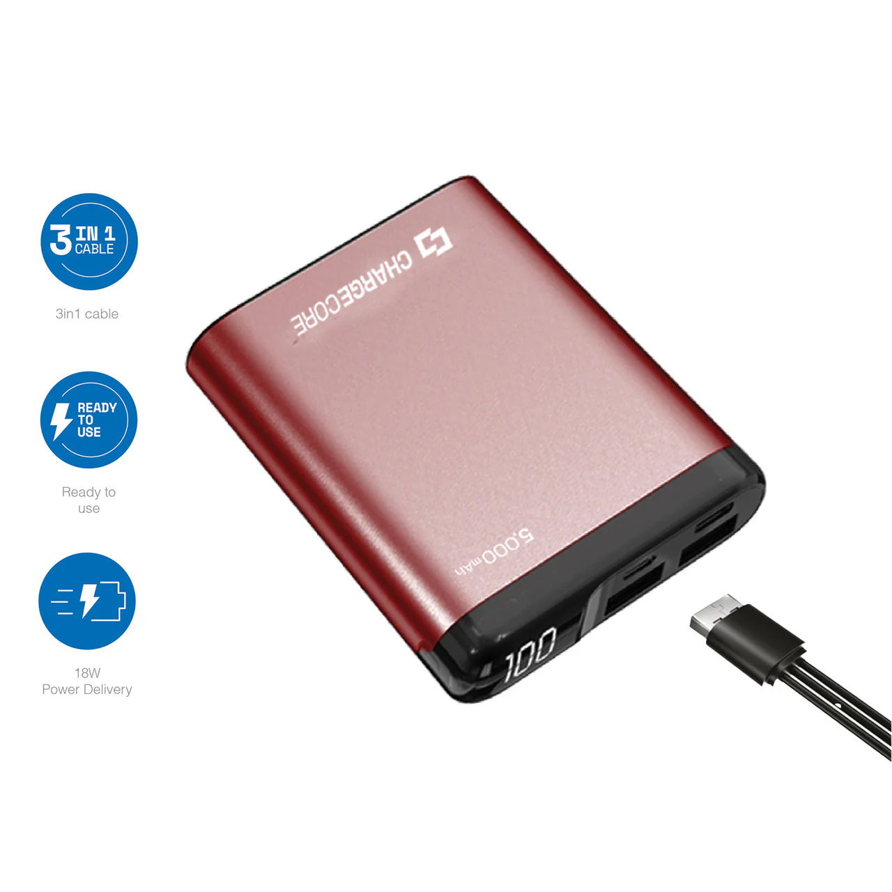 Laser 5000mAh Power Bank with LED (Red) - Image 10