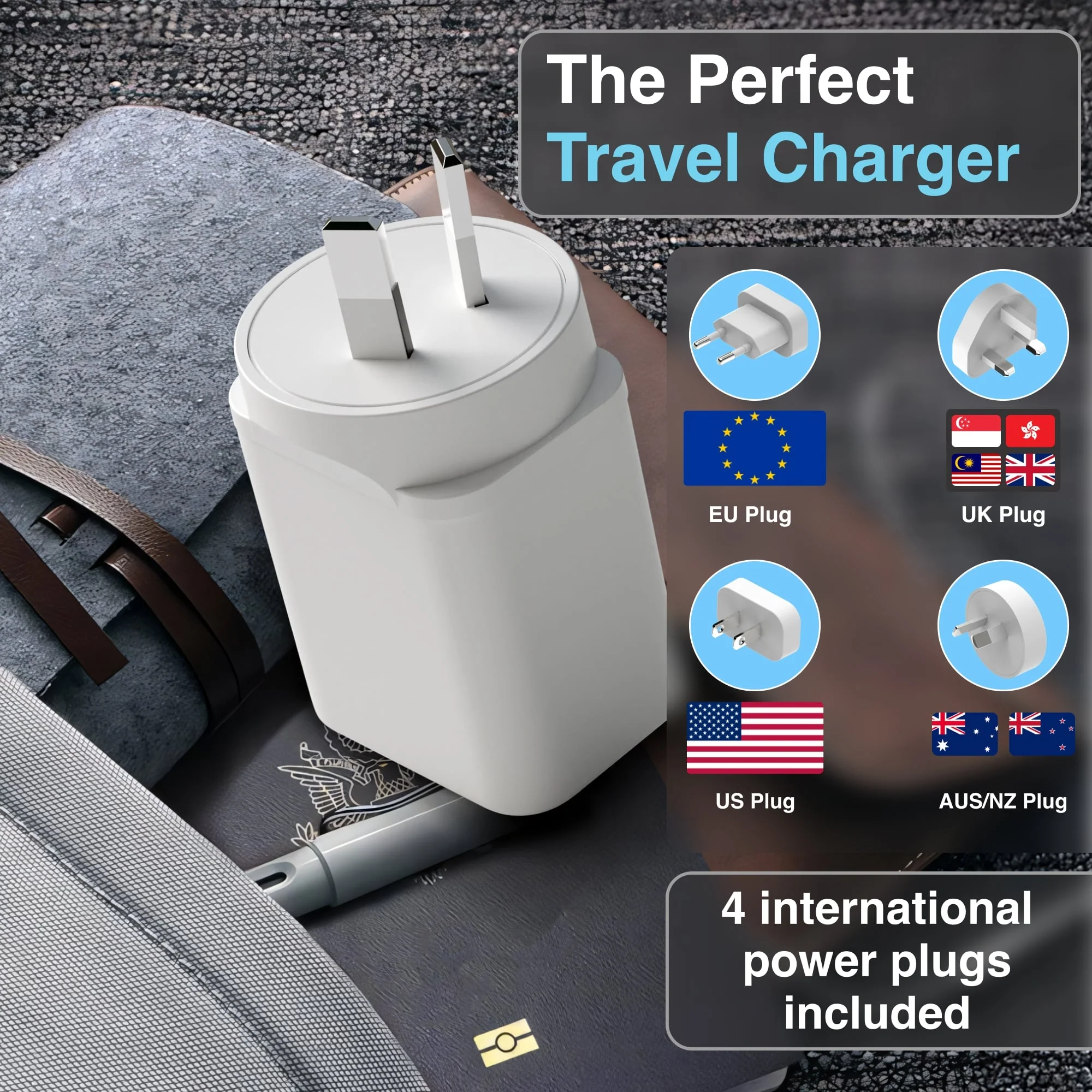 Laser 65W GaN USB Wall Charger with 4 International Plug Adaptors (White) - Image 6