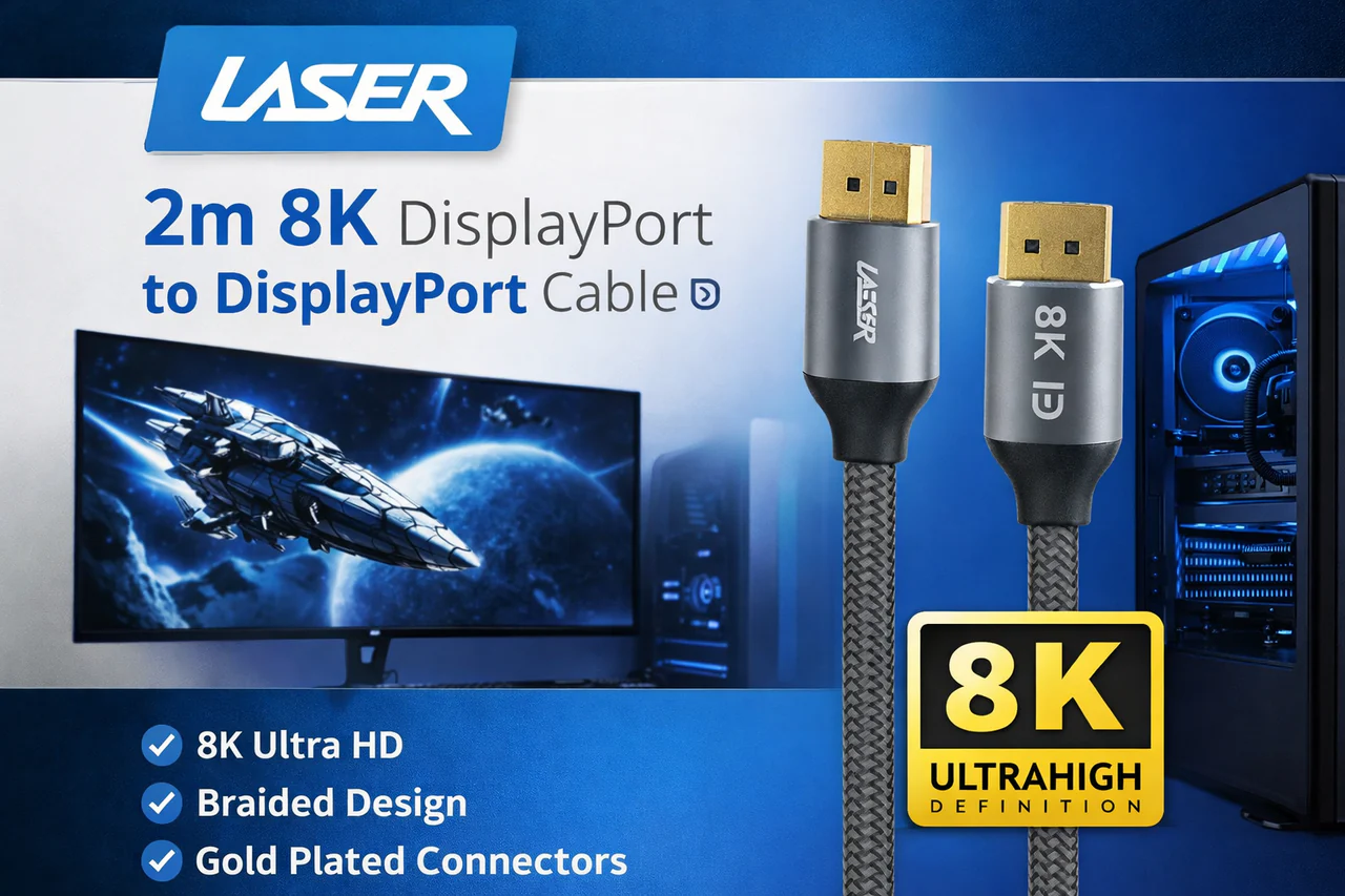 Laser 8K DisplayPort to DisplayPort Cable 2m (Grey) - Image 3