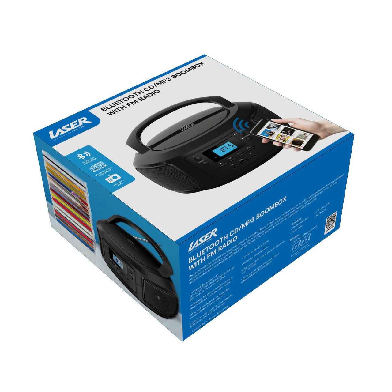 Laser Bluetooth Portable CD/MP3 Boombox with FM Radio Player - Image 5