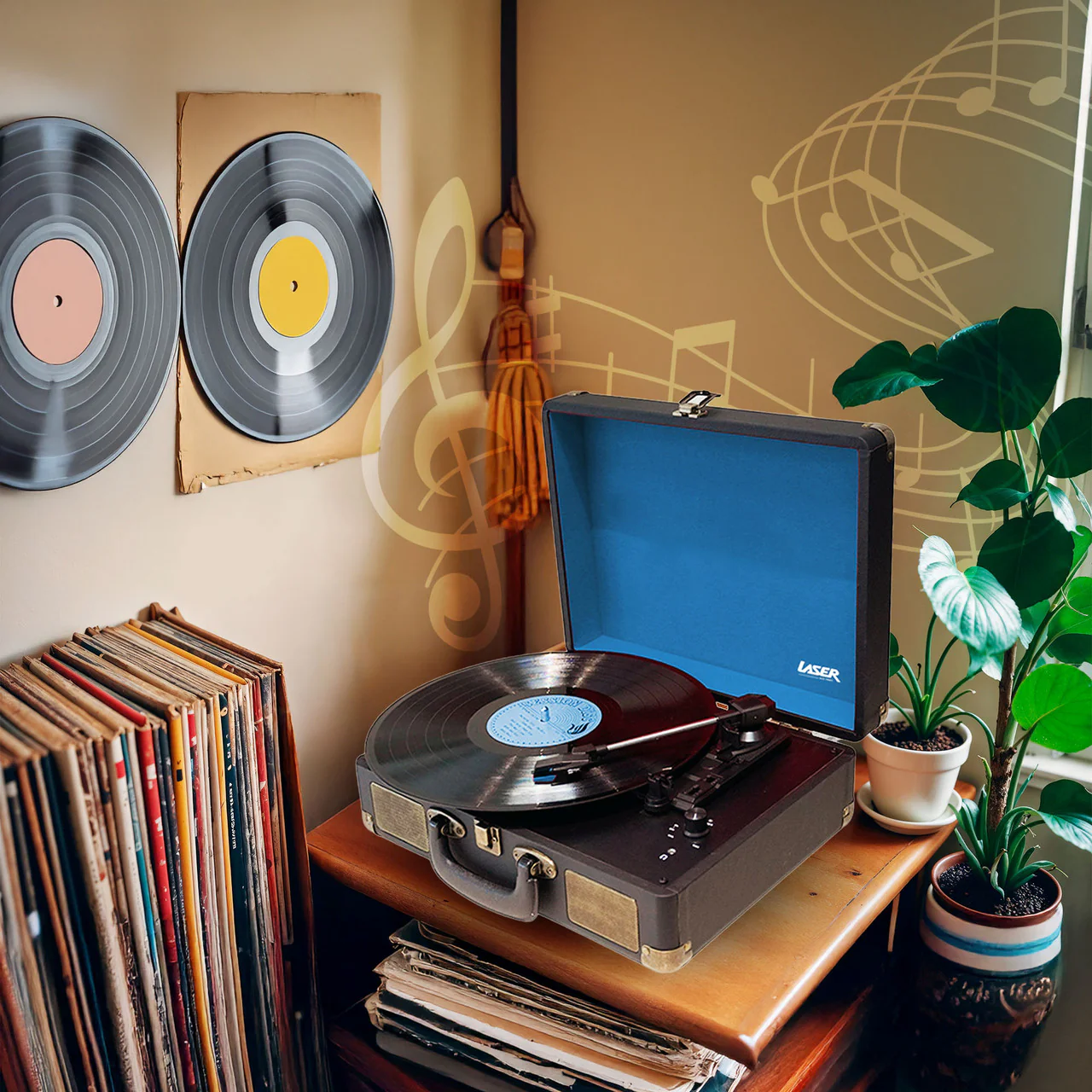 Laser Bluetooth Suitcase Turntable with Speaker - Image 8