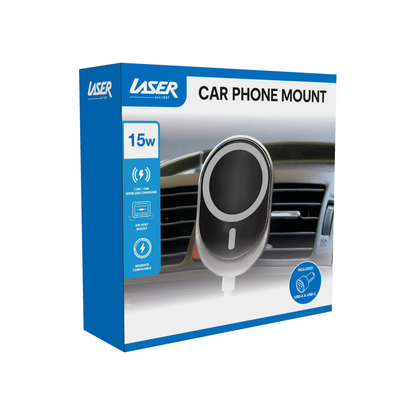 Laser Car Vent Mount with 15W MagSafe Wireless Charging (Black) - Image 5