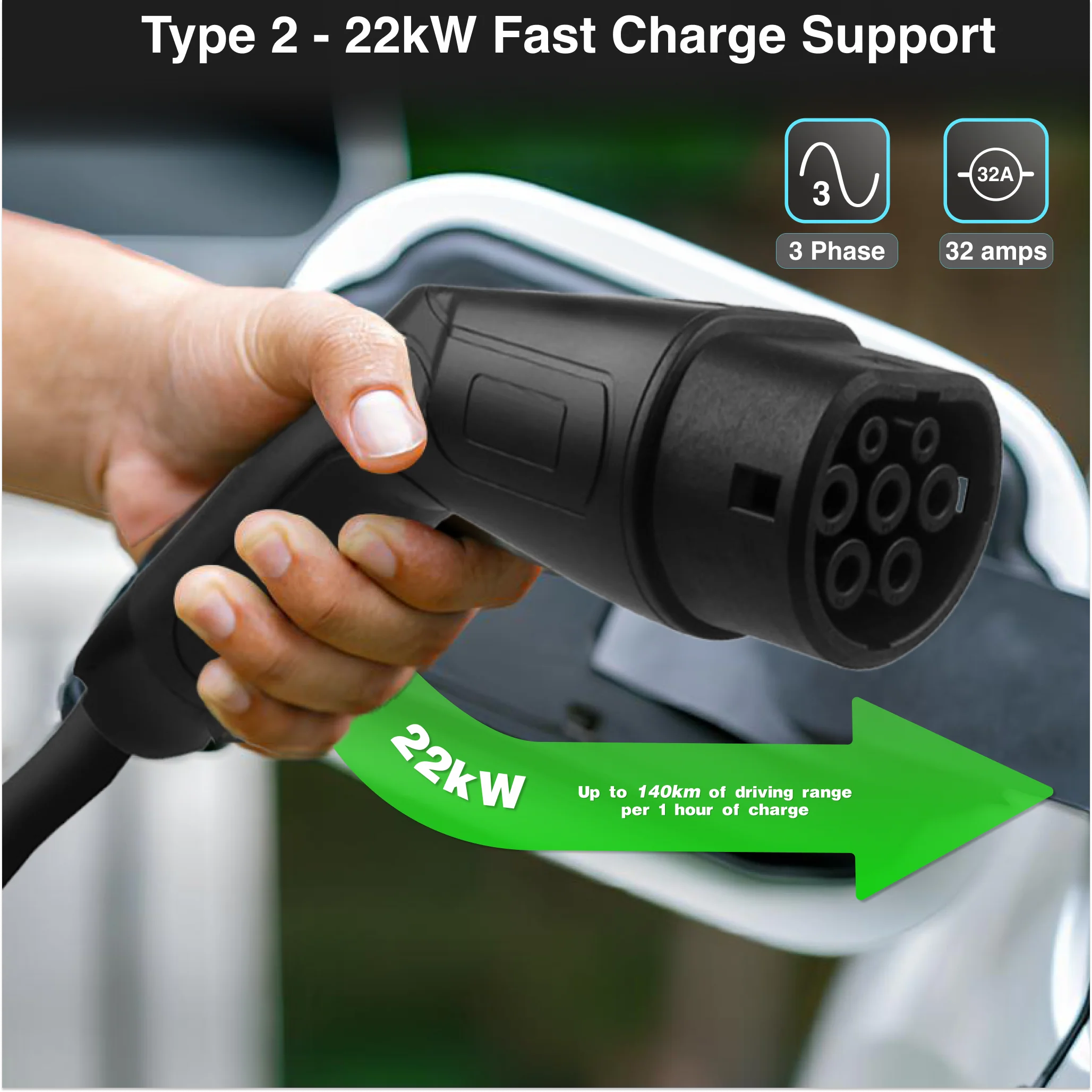 Laser EV Charging Cable Type 2 to Type 2 22kW (Black) - Image 3