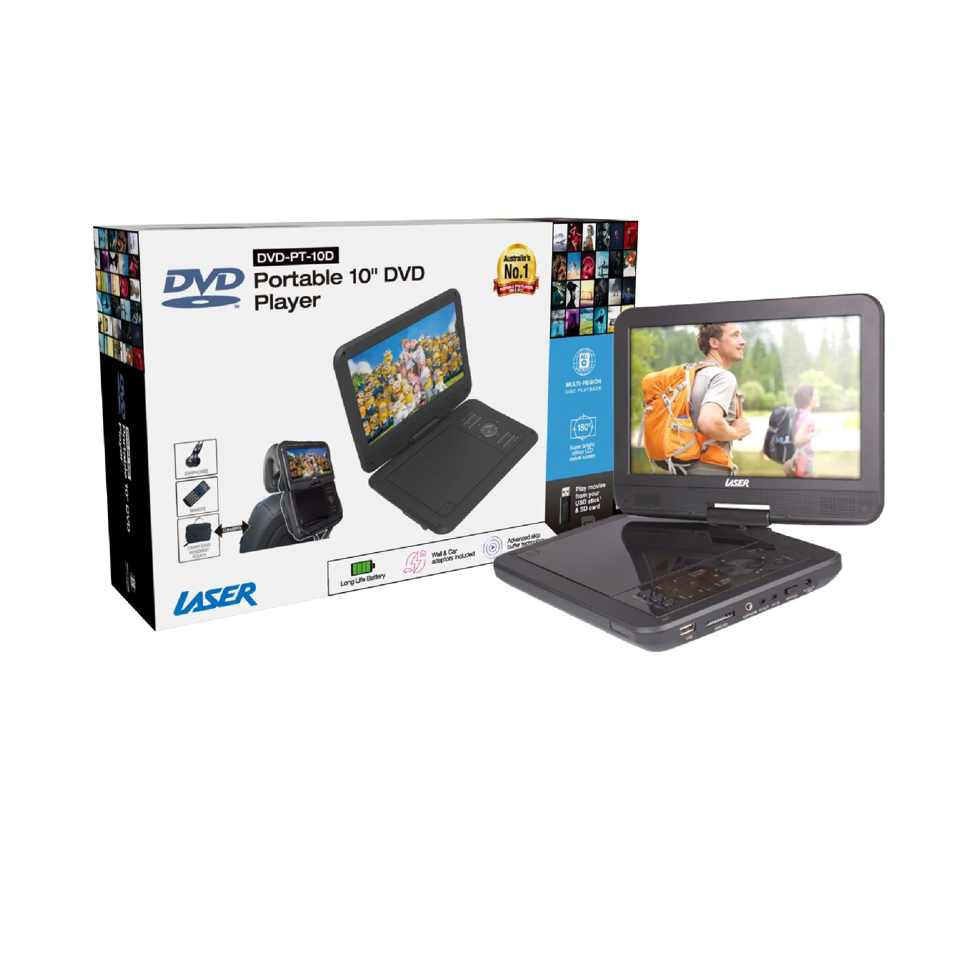 Laser Portable DVD Player 10" Screen with Anti-Skip Technology (Black) - Image 9