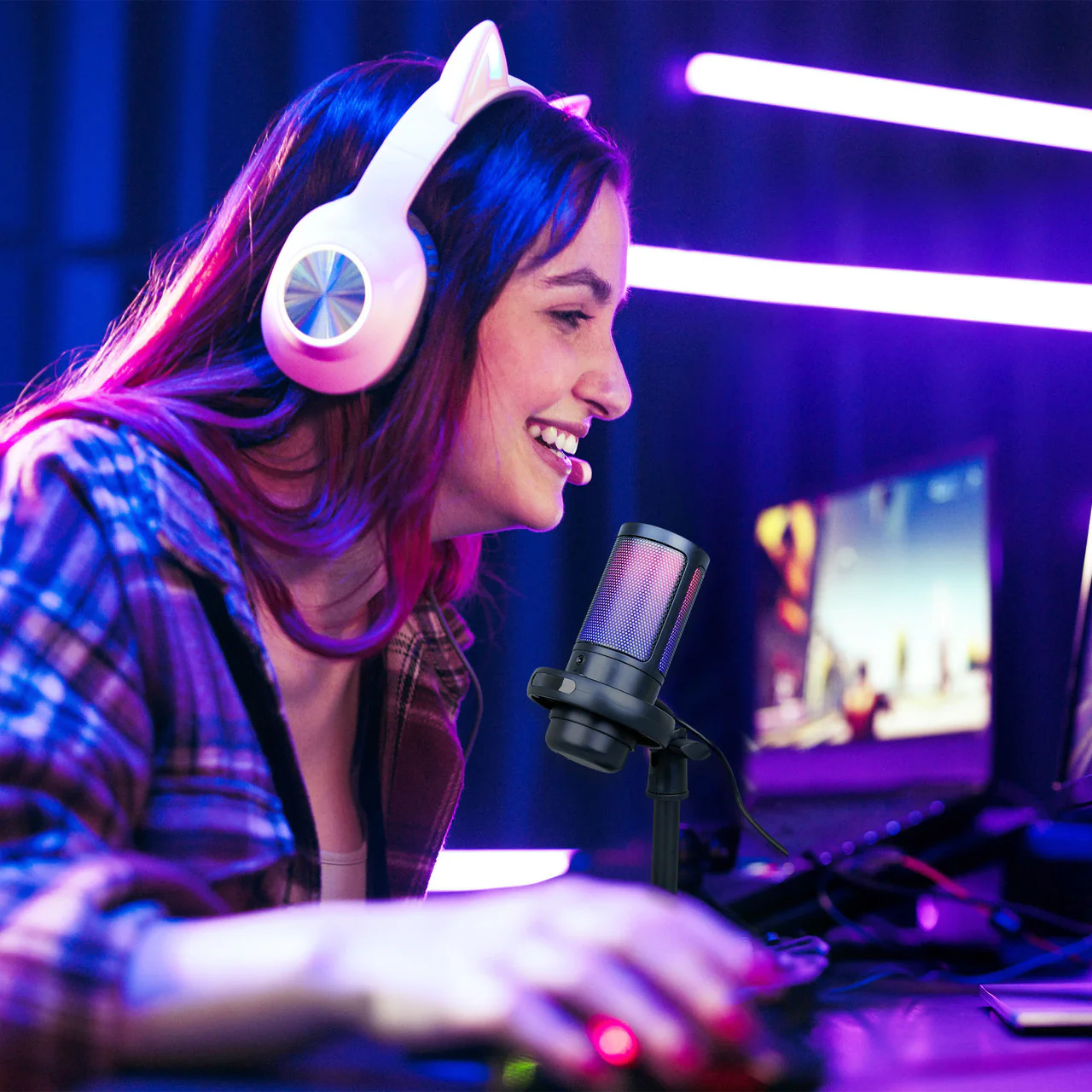 Laser RGB Gaming Microphone - Cardioid, Pop Filter, & Headphone Jack (Black) - Image 2