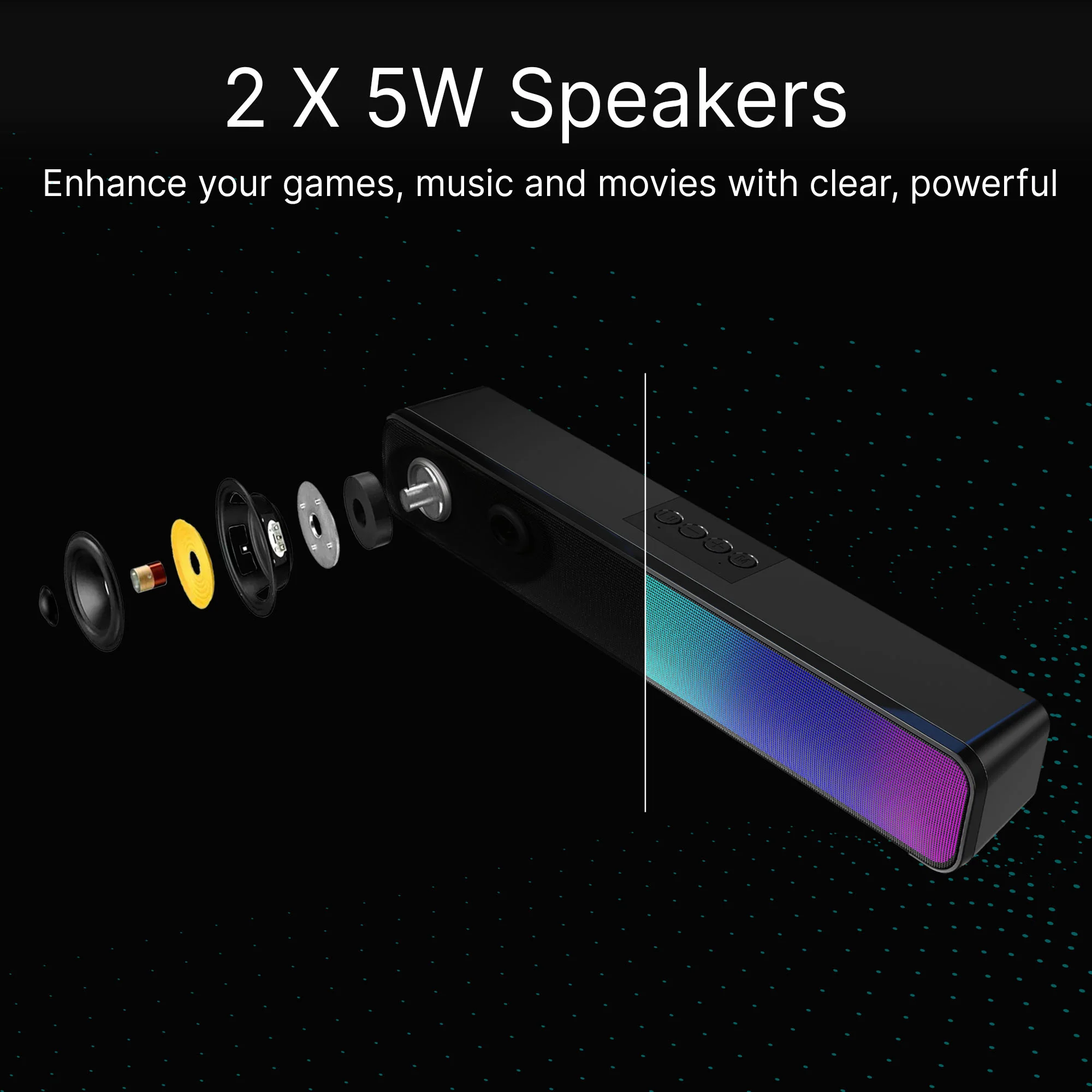 Laser RGB Portable Bluetooth Gaming Soundbar with Multi-Input - Image 3