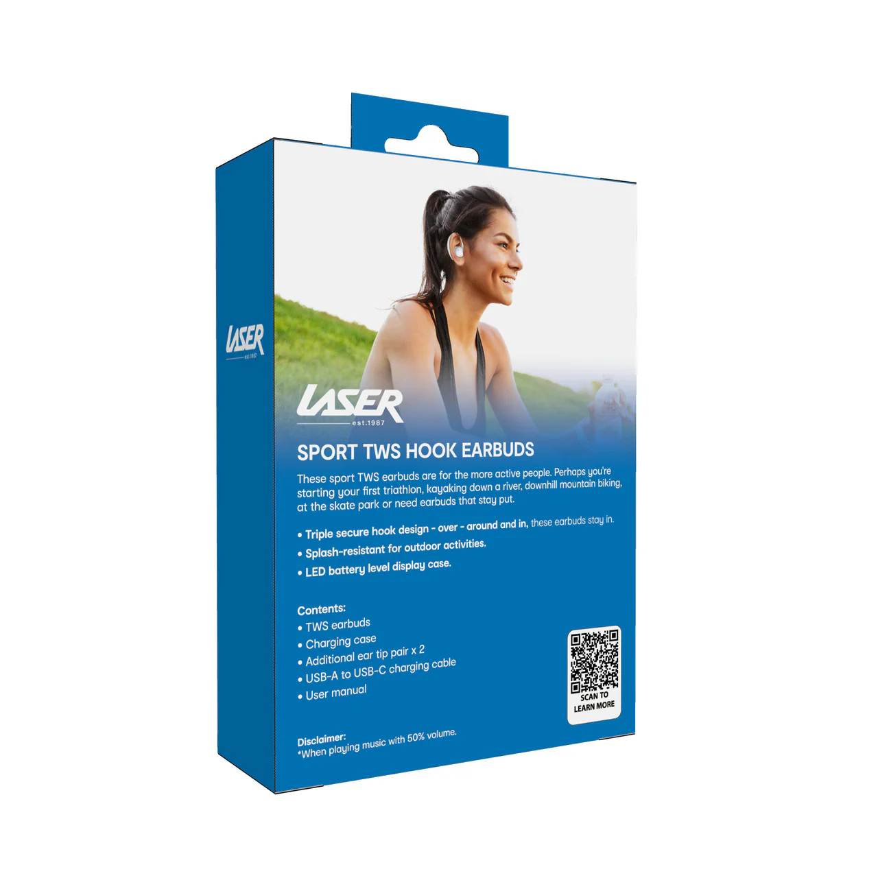 Laser Sport TWS Hook Earbuds with LED Display (White) - Image 4