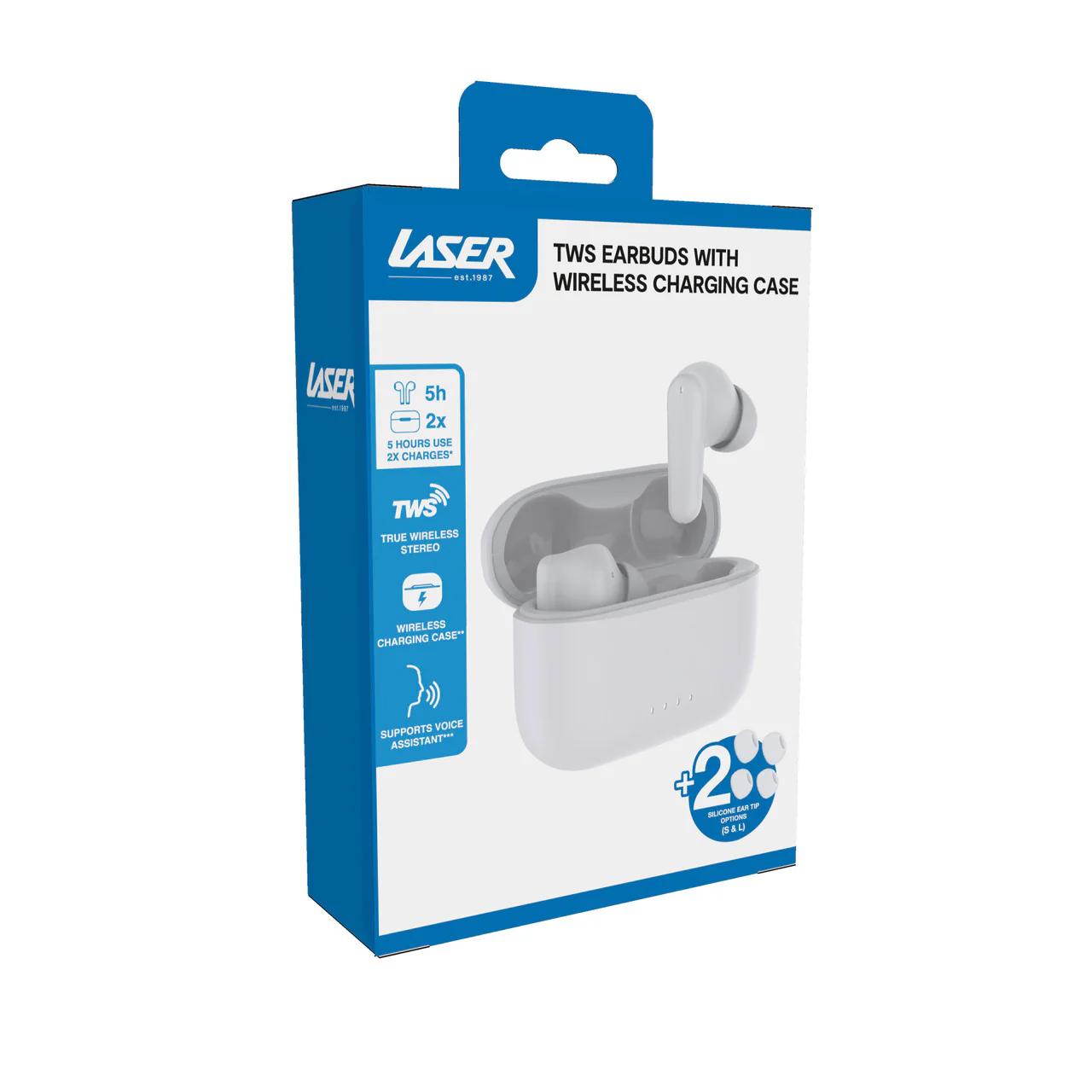 Laser TWS Earbuds with Charge Case (White) - Image 3