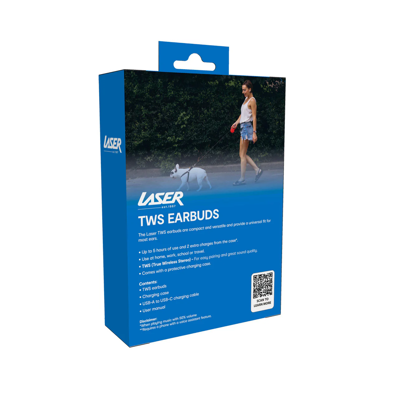 Laser TWS Earbuds with Voice Assistant and Charging Case (White) - Image 2
