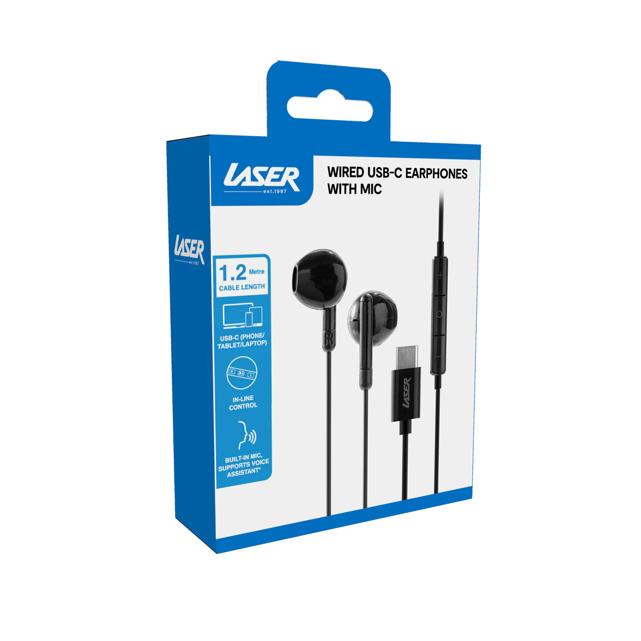 Laser USB-C Earphones with Built-In Microphone (Black) - Image 3