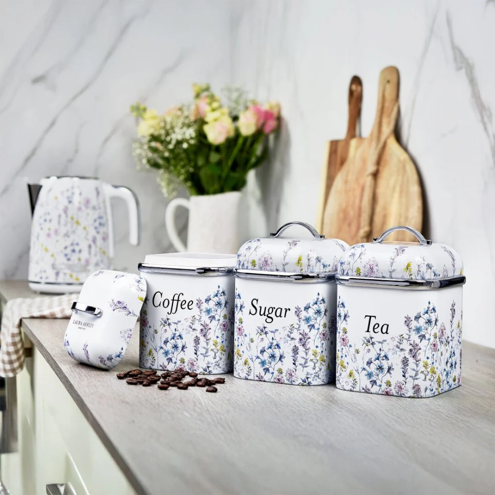 Laura Ashley 3pc Elveden Tea Coffee Sugar Canister Set Wild Meadow 200ml - Image 6