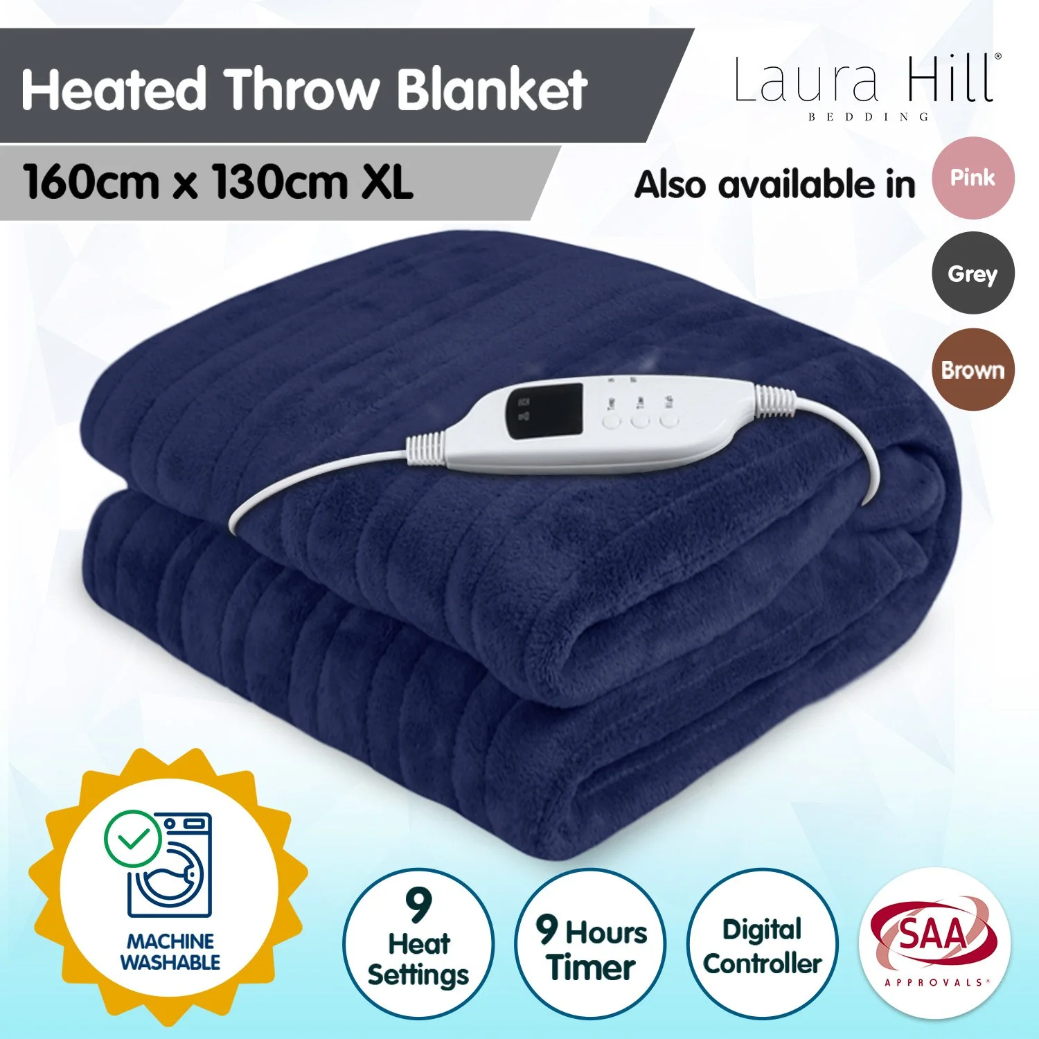 Laura Hill Heated Electric Blanket Fleece Throw (Blue) - Image 2