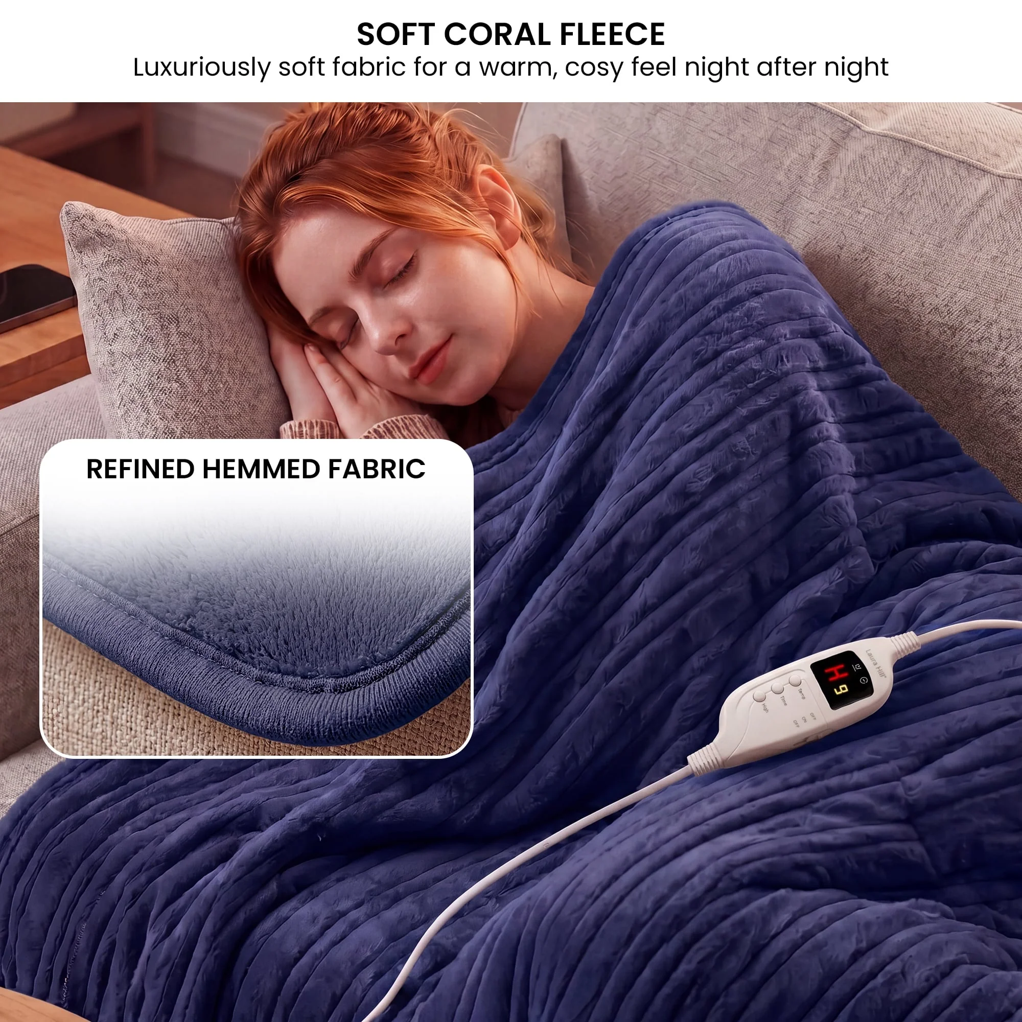 Laura Hill Heated Electric Blanket Fleece Throw (Blue) - Image 3