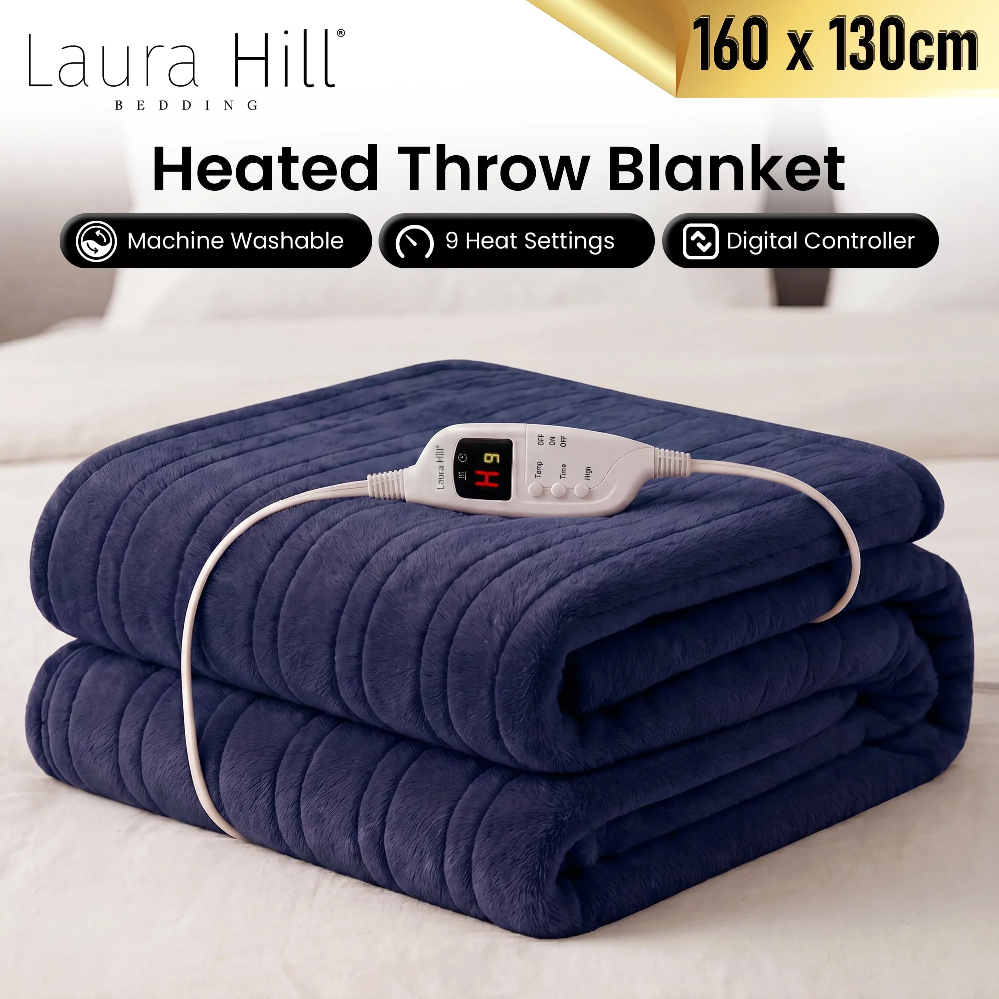 Laura Hill Heated Electric Blanket Fleece Throw (Blue) - Image 7