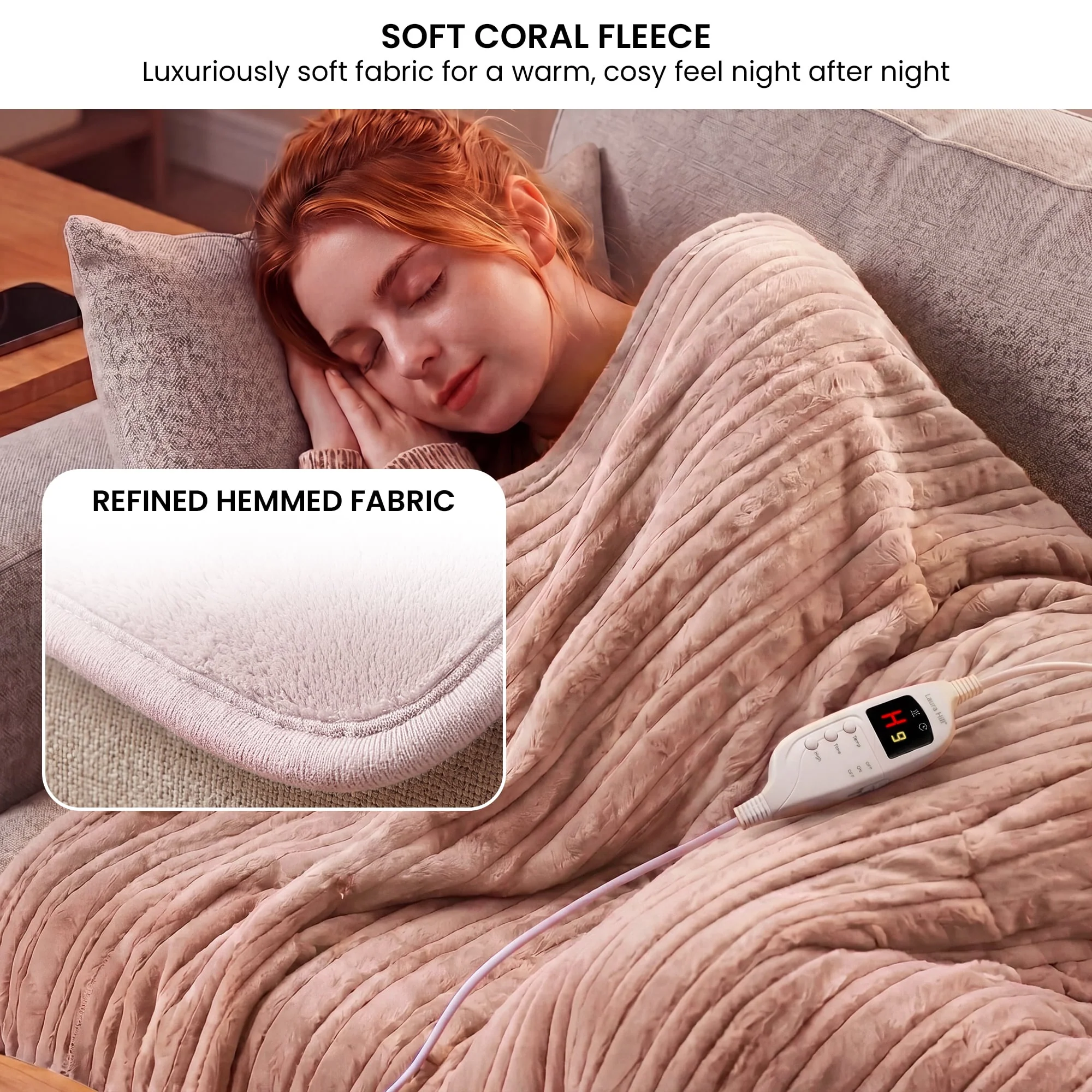 Laura Hill Heated Electric Blanket Fleece Throw (Pink) - Image 3