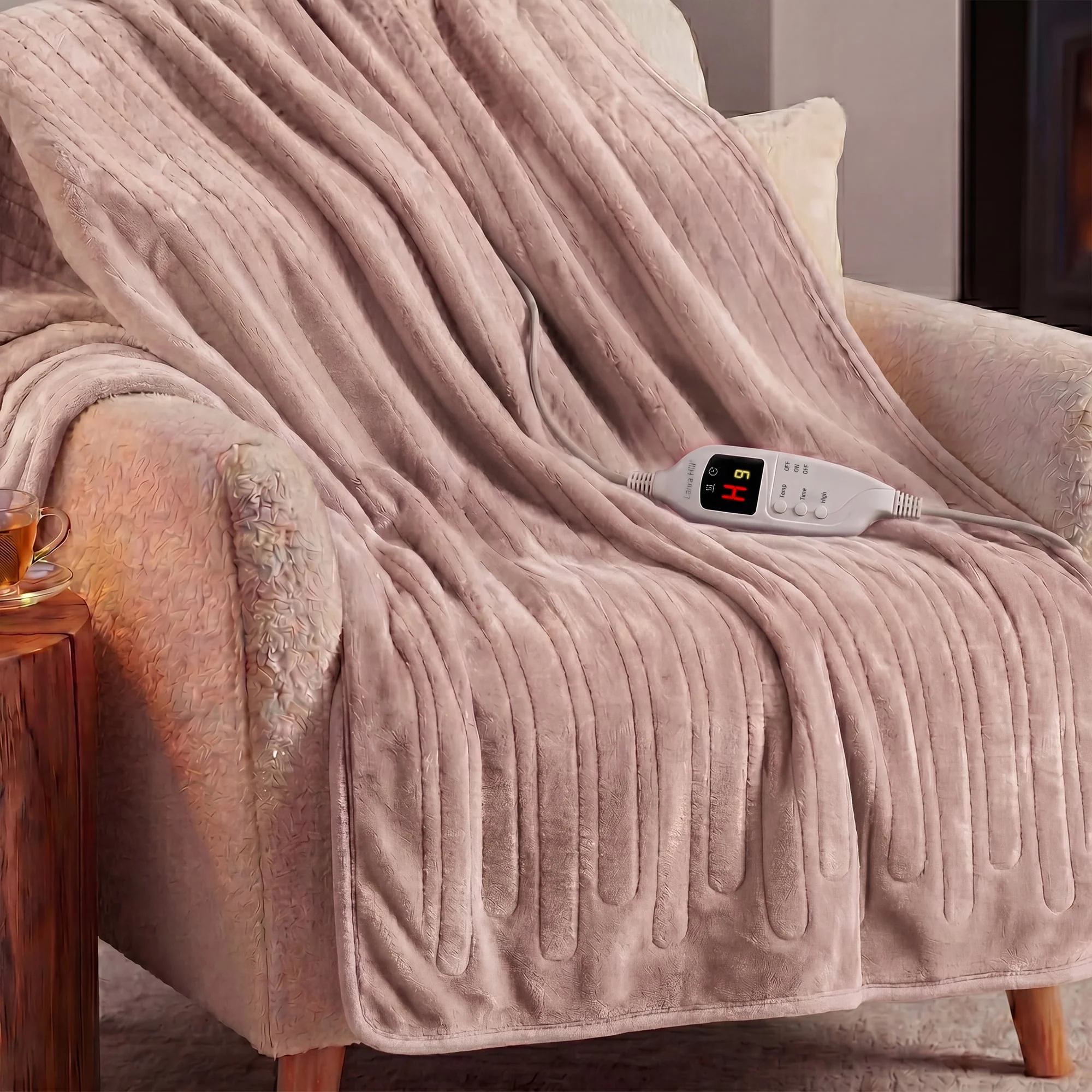 Laura Hill Heated Electric Blanket Fleece Throw (Pink) - Image 6