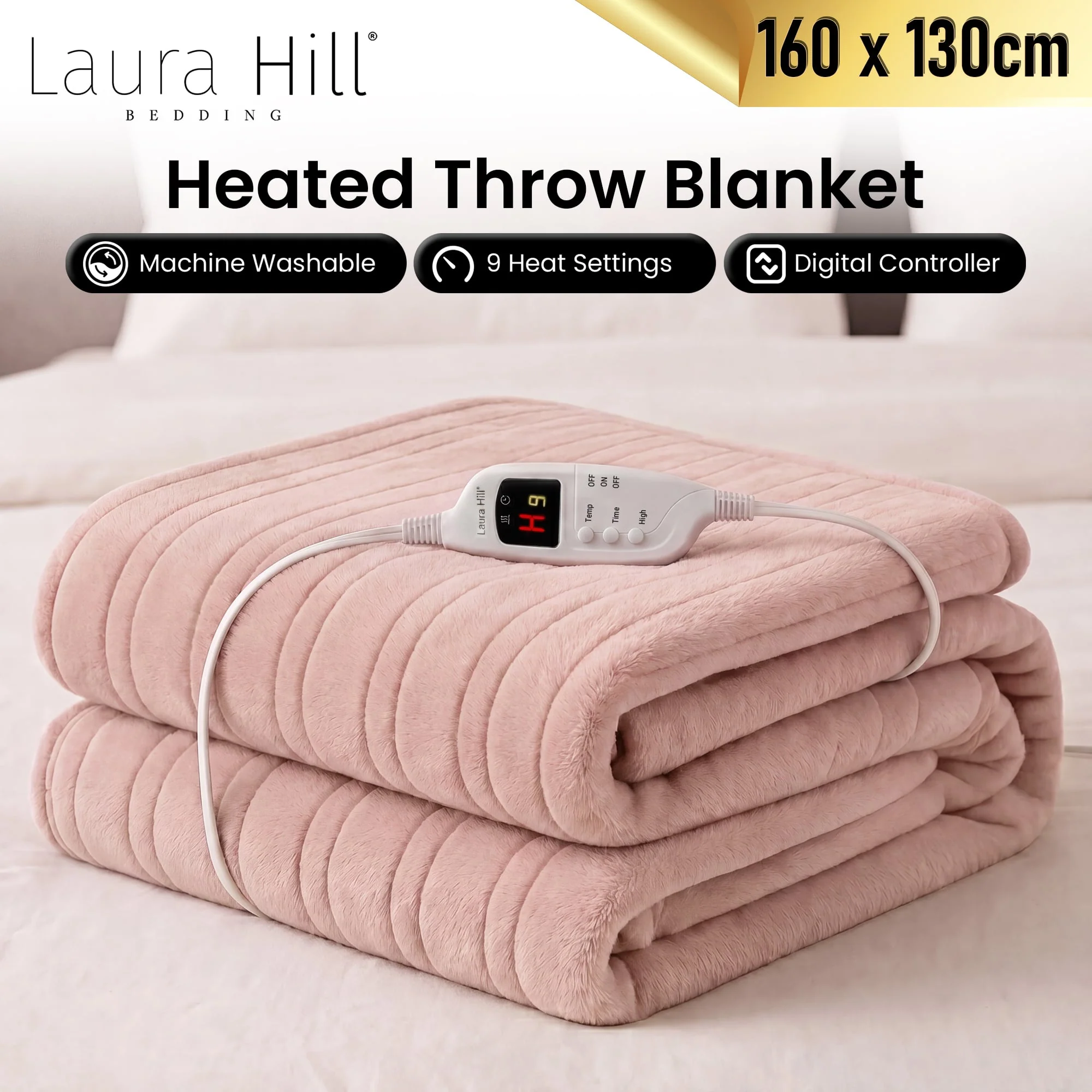 Laura Hill Heated Electric Blanket Fleece Throw (Pink) - Image 7