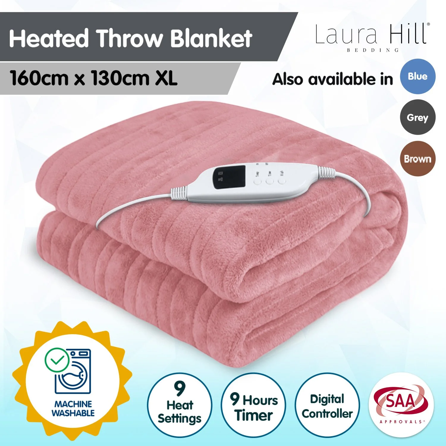 Laura Hill Heated Electric Blanket Fleece Throw (Pink) - Image 8
