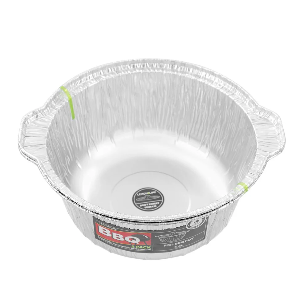 Lemon & Lime Foil BBQ Pot with Lid 2-Pack 3.8L/29cm (Silver) - Image 2