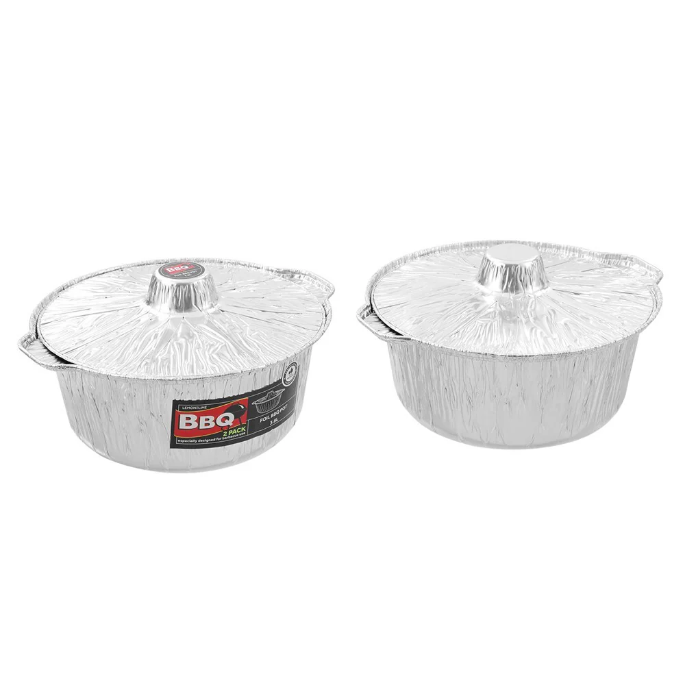 Lemon & Lime Foil BBQ Pot with Lid 2-Pack 3.8L/29cm (Silver) - Image 3