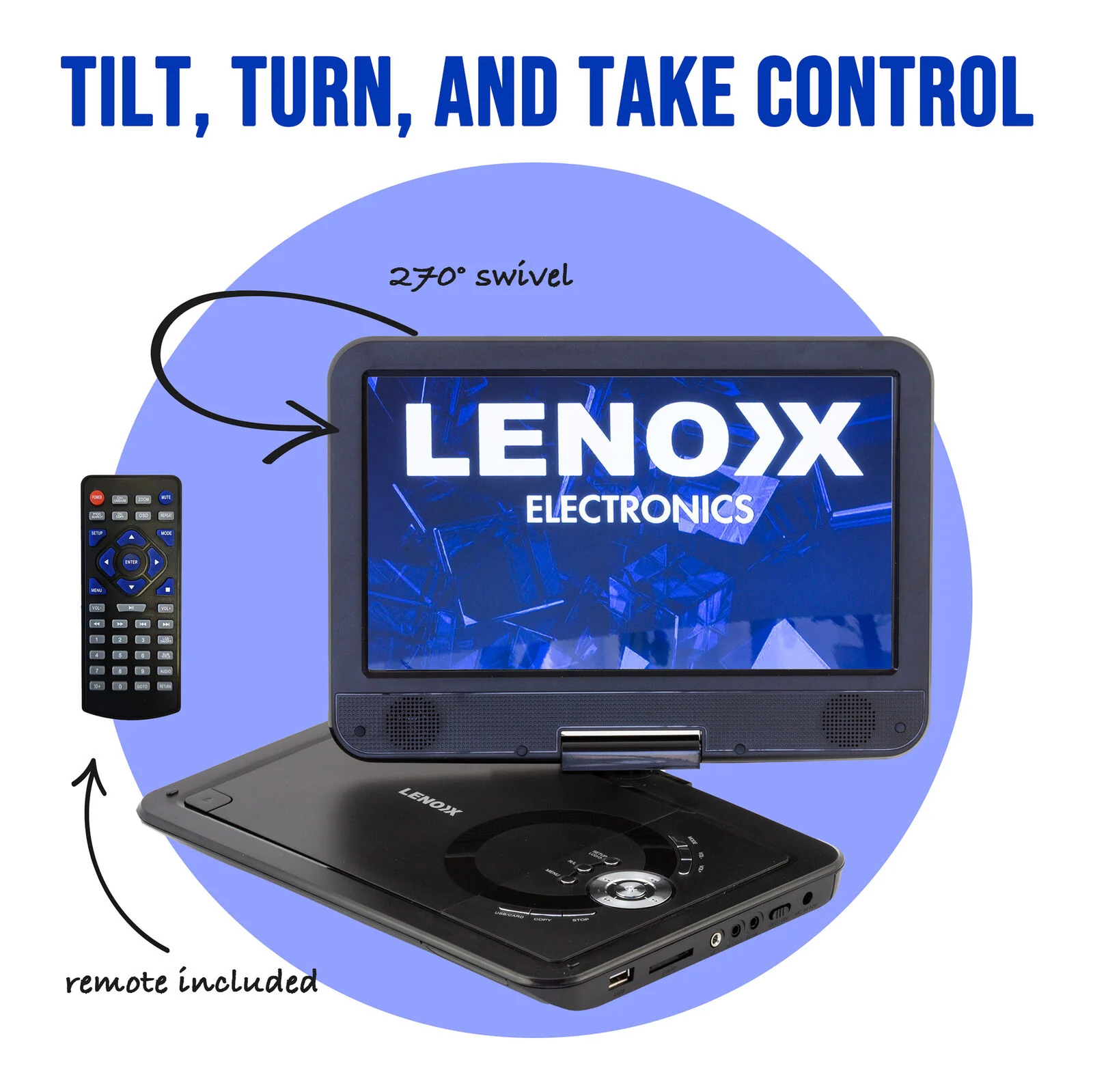 Lenoxx 10.1" Portable DVD Player with 270-Degrees Swivel-Screen & Rechargeable - Image 6