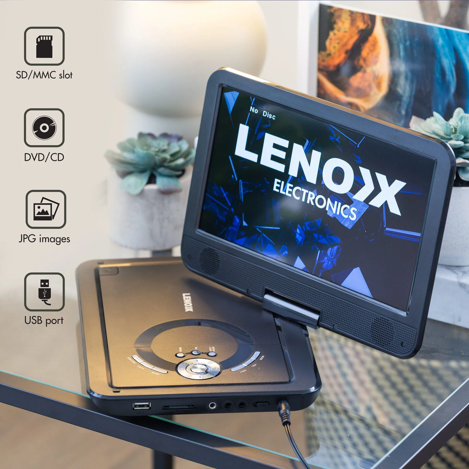 Lenoxx 10.1" Portable DVD Player with 270-Degrees Swivel-Screen & Rechargeable - Image 7