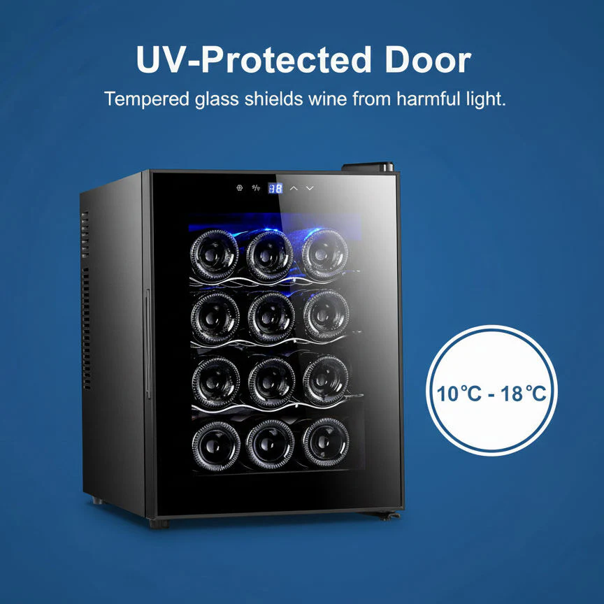 Lenoxx 12 Bottle Thermoelectric Wine Fridge, 65W, UV Protected Glass Door, Soft LED Illumination - Image 5