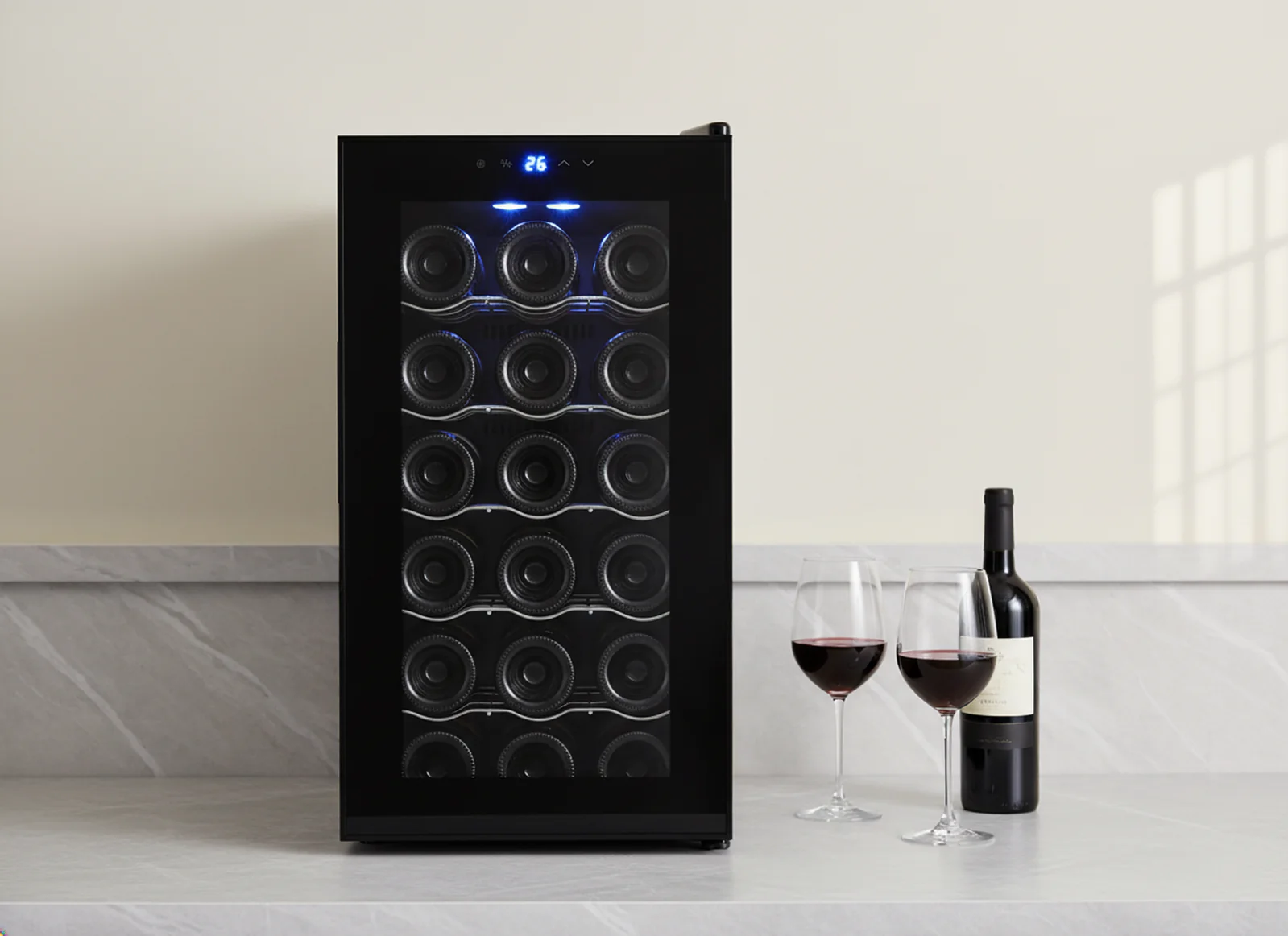 Lenoxx 18 Bottle Thermoelectric Wine Fridge, 130W, UV Protected Glass Door, Soft LED Illumination - Image 4
