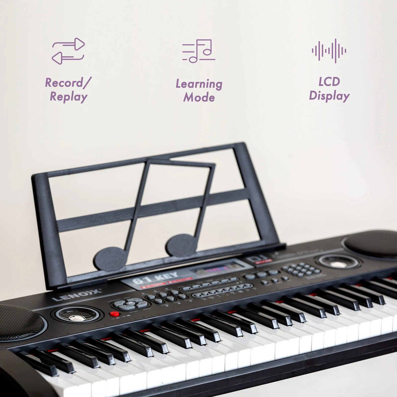Lenoxx 61-Key Electronic Learning Piano Keyboard with Music Stand Holder - Image 3