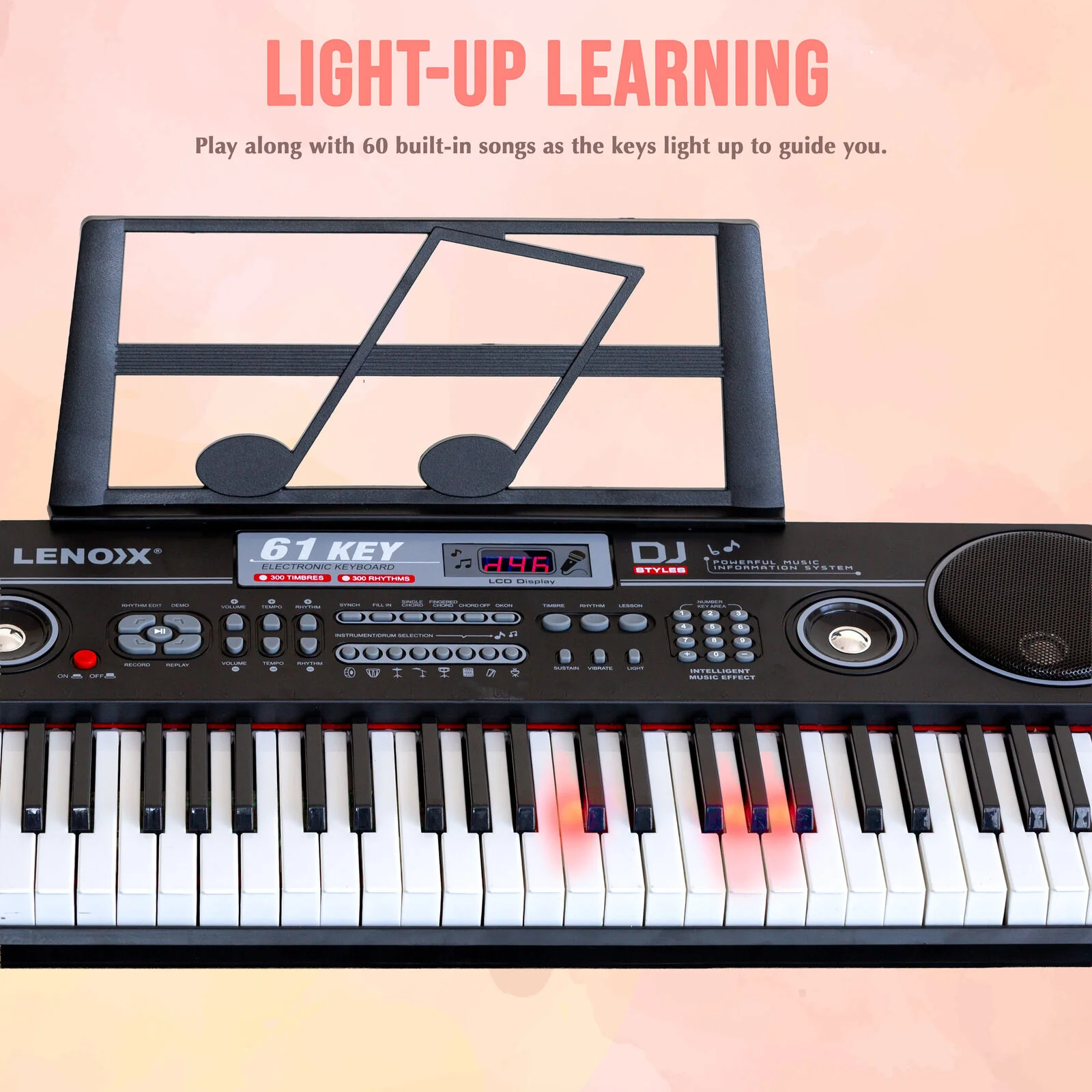 Lenoxx 61-Key Electronic Learning Piano Keyboard with Music Stand Holder - Image 4