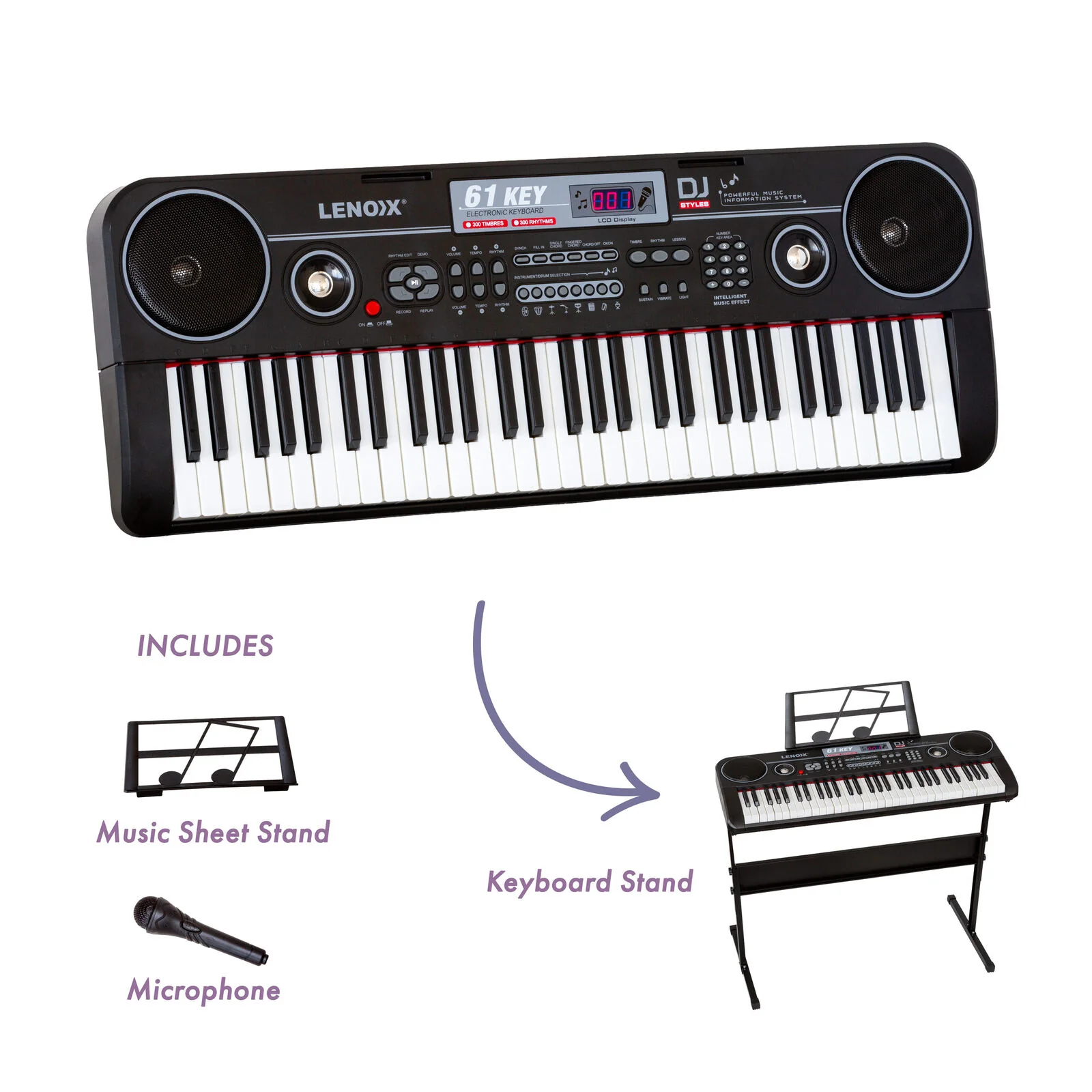 Lenoxx 61-Key Electronic Learning Piano Keyboard with Music Stand Holder - Image 5