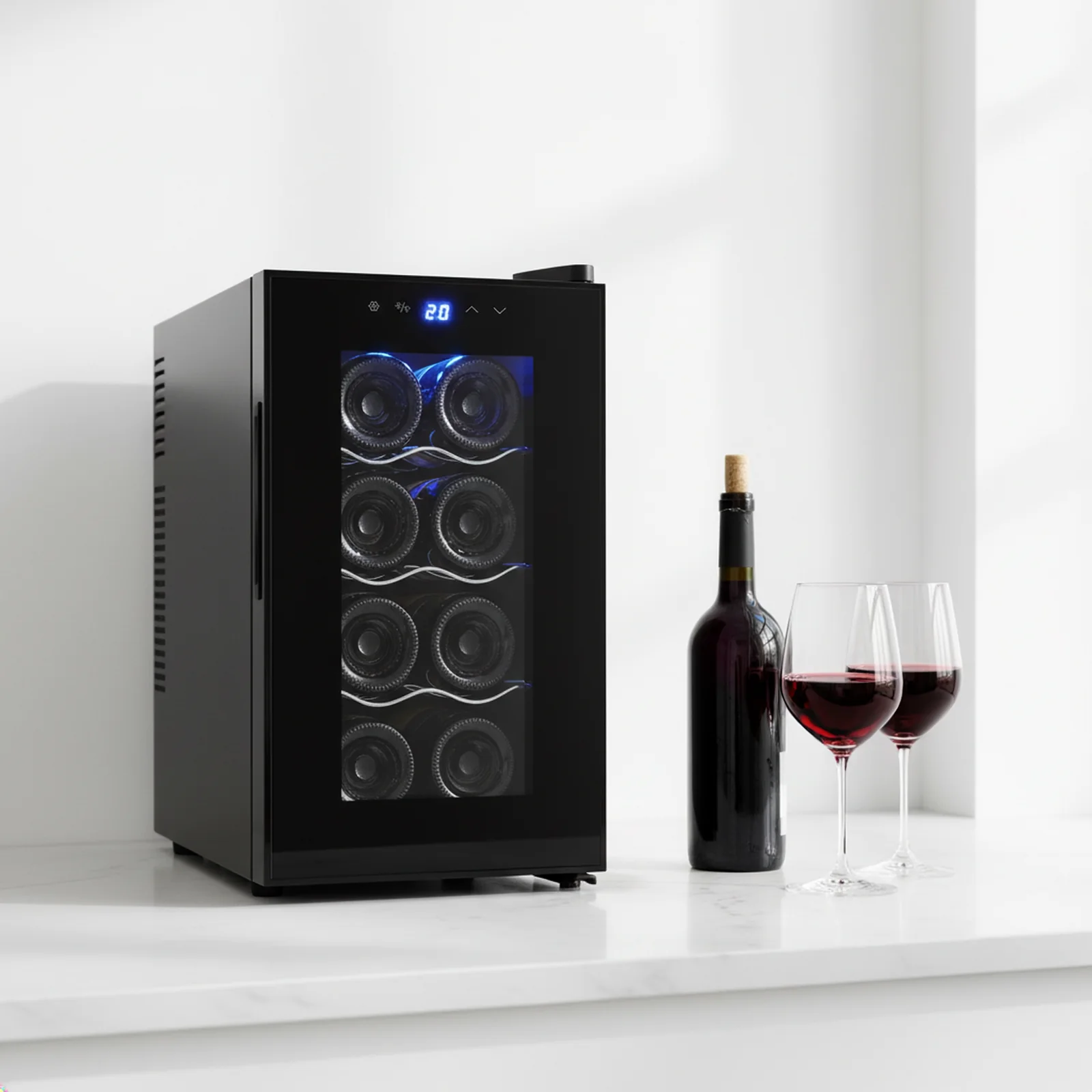 Lenoxx 8 Bottle Thermoelectric Wine Fridge, 65W, UV Protected Glass Door, Soft LED Illumination - Image 4