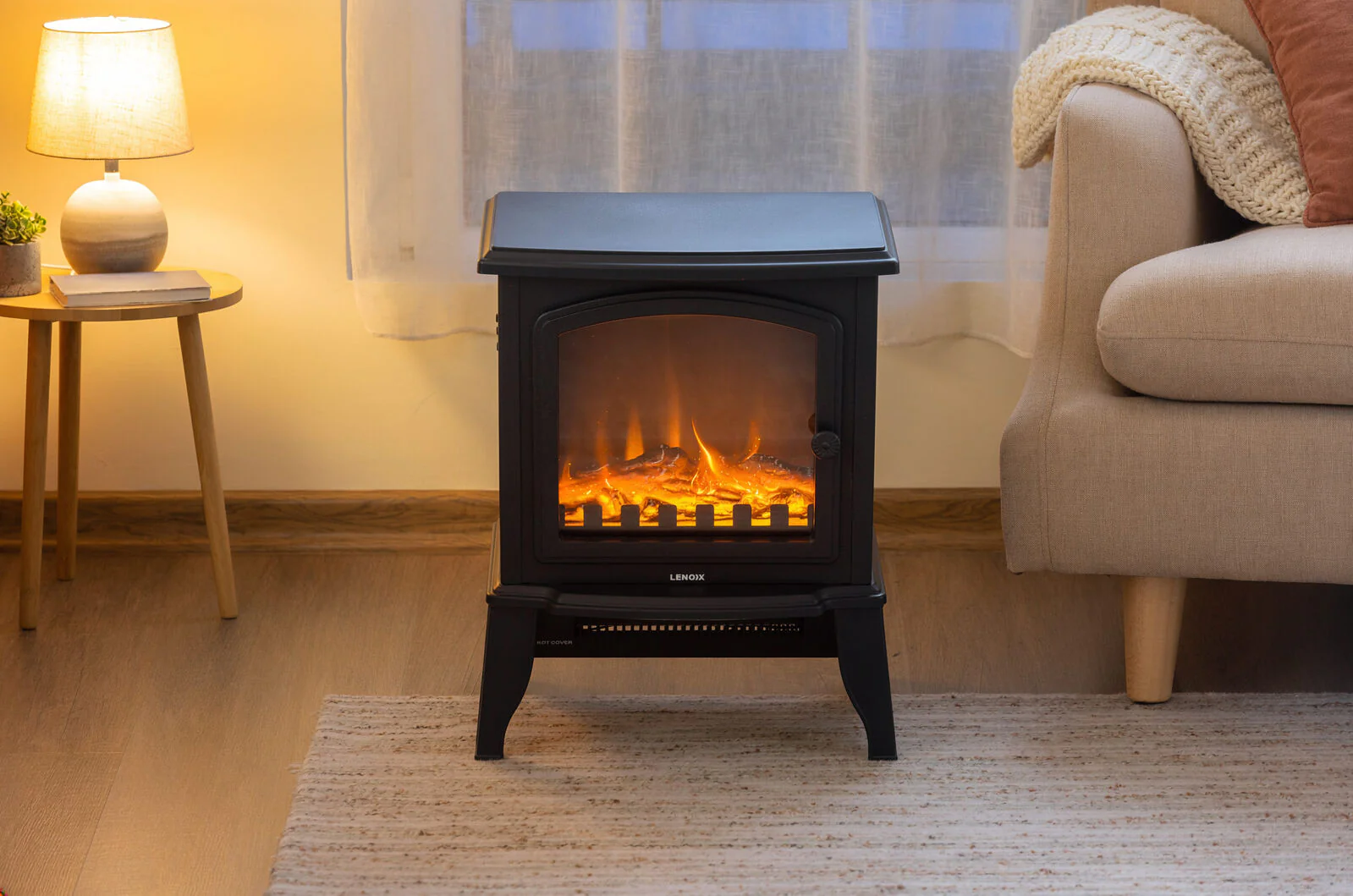 Lenoxx Electric 1000W to 2000W Fireplace Heater with Realistic Log Flame Display - Image 2
