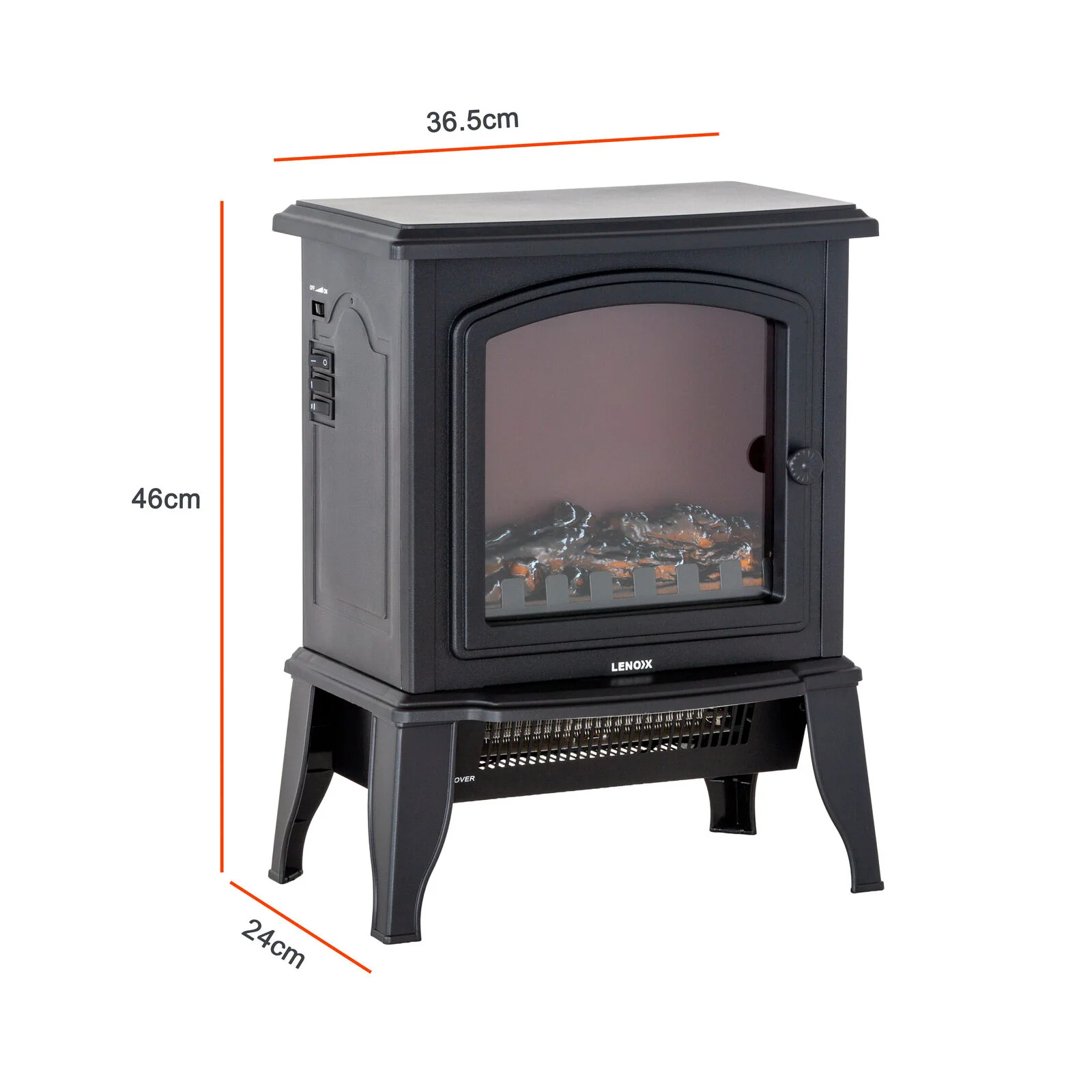 Lenoxx Electric 1000W to 2000W Fireplace Heater with Realistic Log Flame Display - Image 3