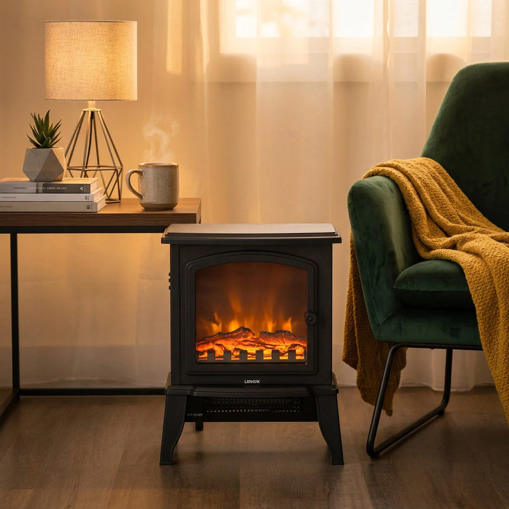 Lenoxx Electric 1000W to 2000W Fireplace Heater with Realistic Log Flame Display - Image 6