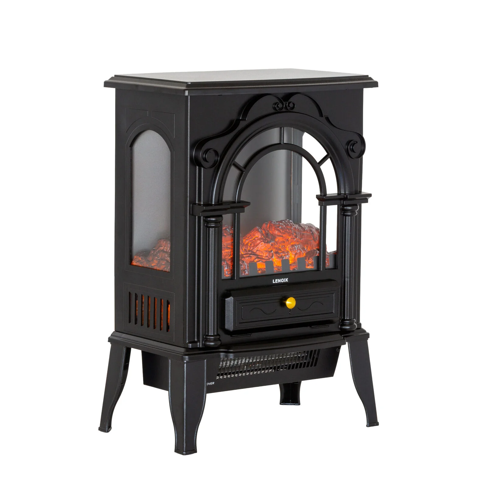 Lenoxx Electric 1000W to 2000W Freestanding Fireplace Heater with Panoramic 3 Sided Glass Design - Image 4