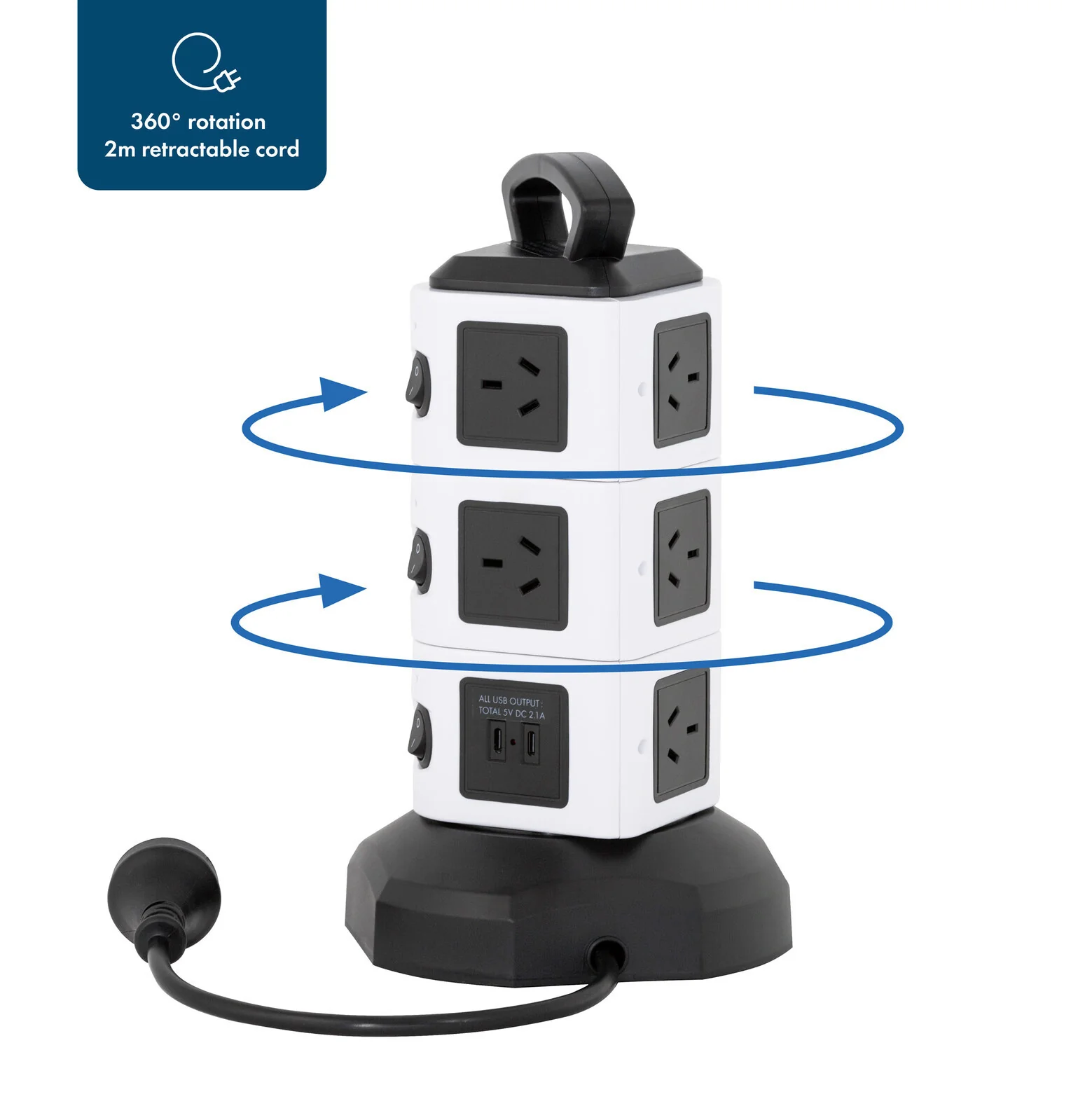 Lenoxx Tower Power Board with 10 Outlets + 2X USB A & 2X USB C - Image 3
